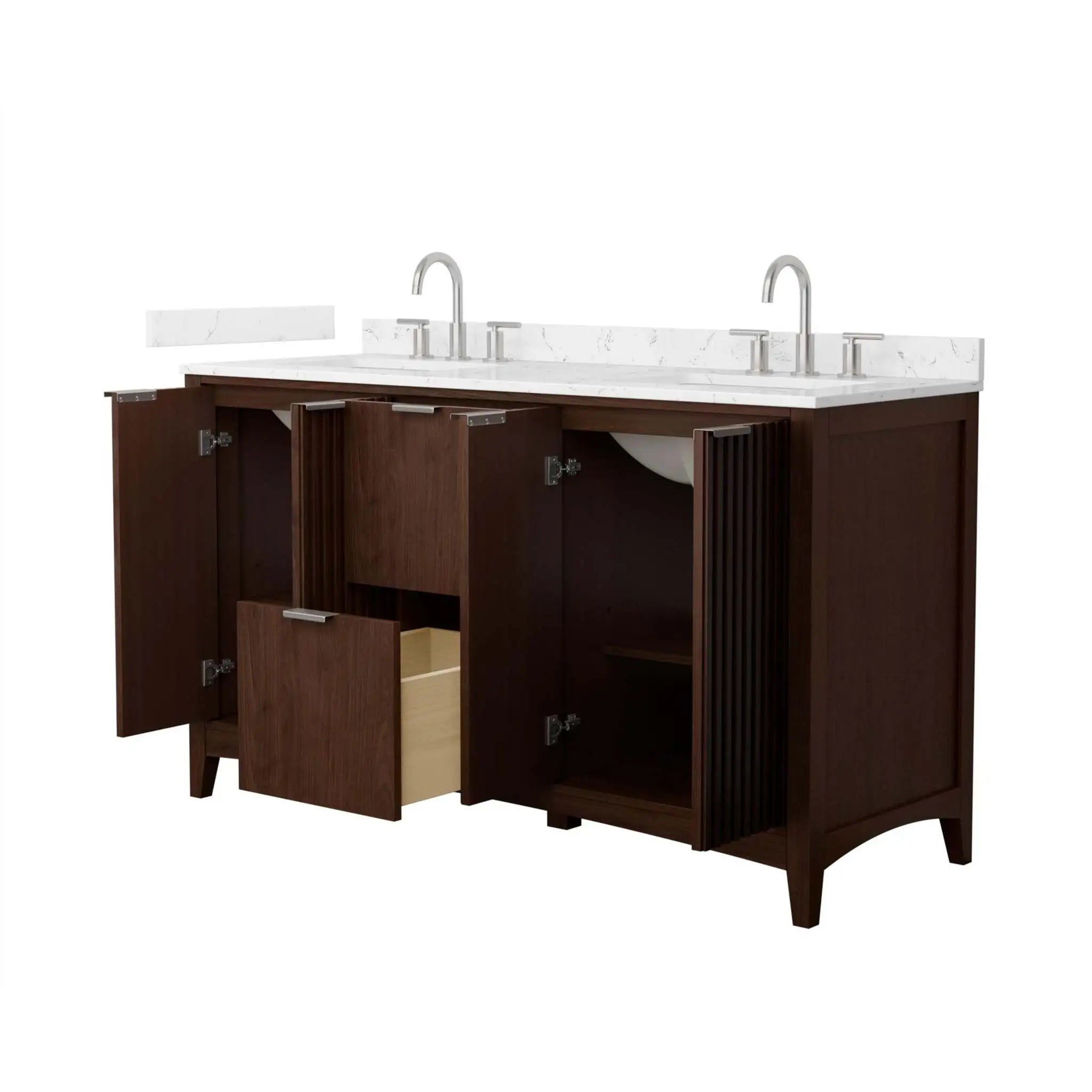 60" Palmilla Double Bathroom Vanity in Dark Walnut with Brushed Nickel Trim by Wyndham