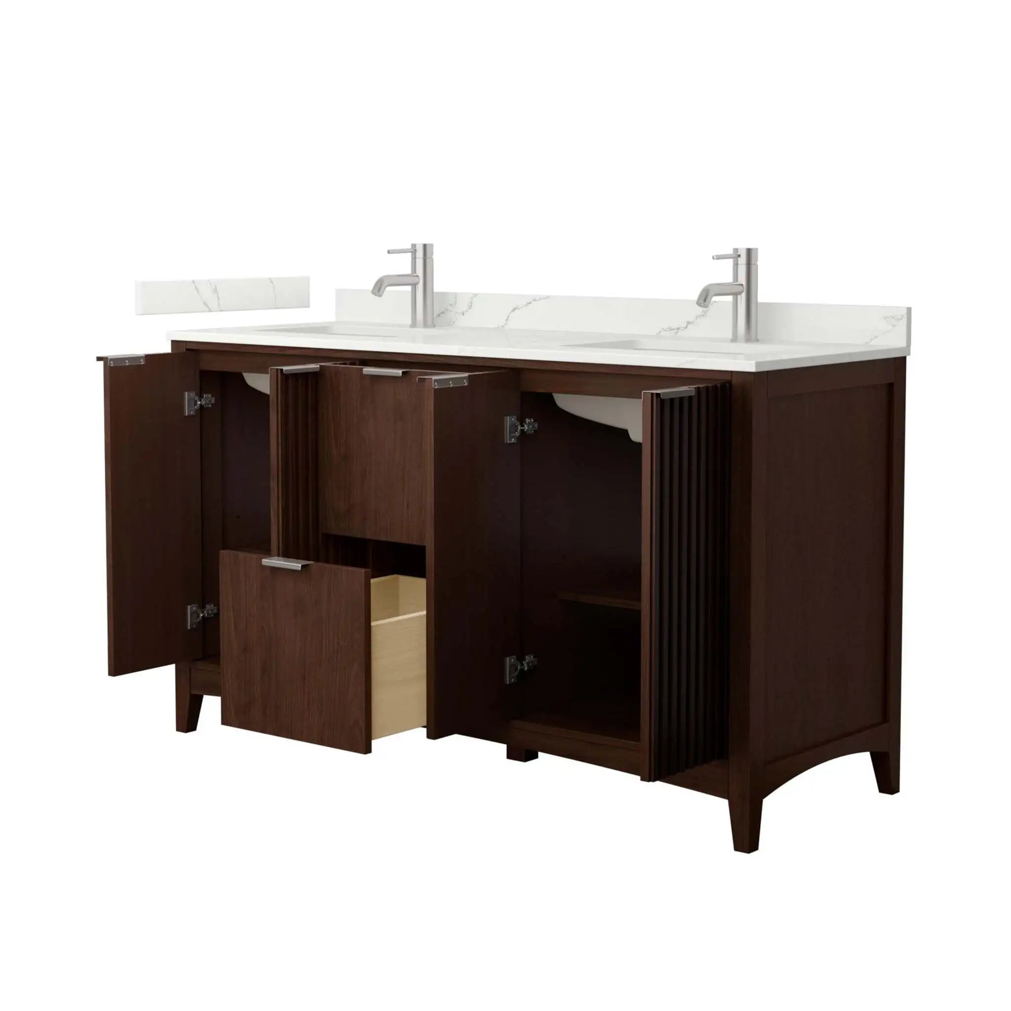 60" Palmilla Double Bathroom Vanity in Dark Walnut with Brushed Nickel Trim by Wyndham