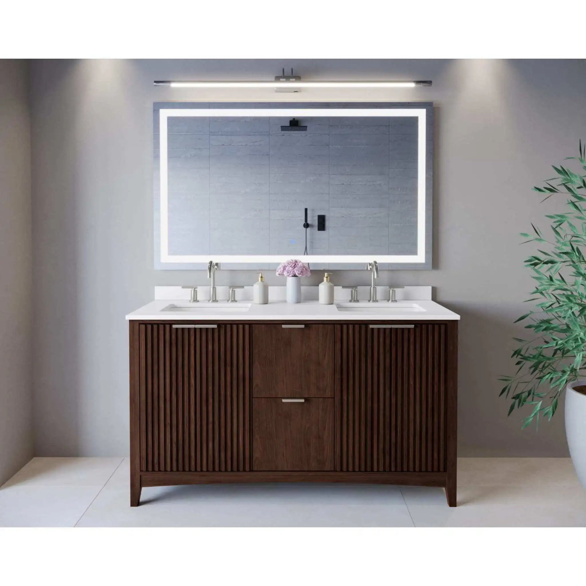 60" Palmilla Double Bathroom Vanity in Dark Walnut with Brushed Nickel Trim by Wyndham