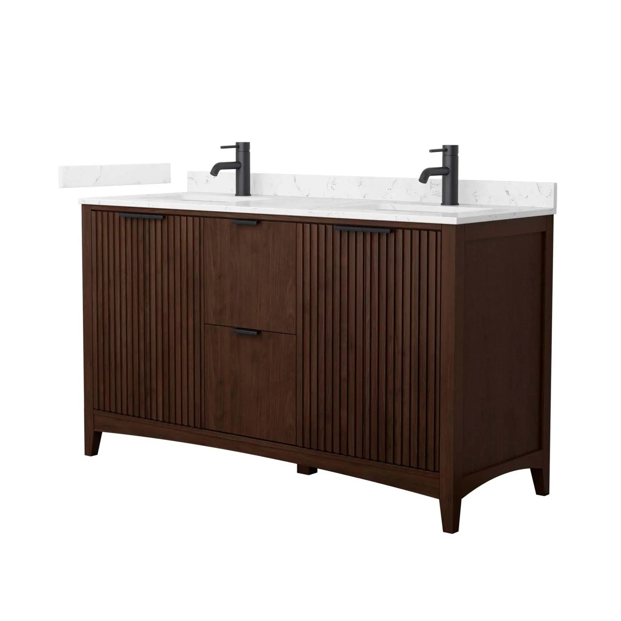 60" Palmilla Double Bathroom Vanity in Dark Walnut with Matte Black Trim by Wyndham