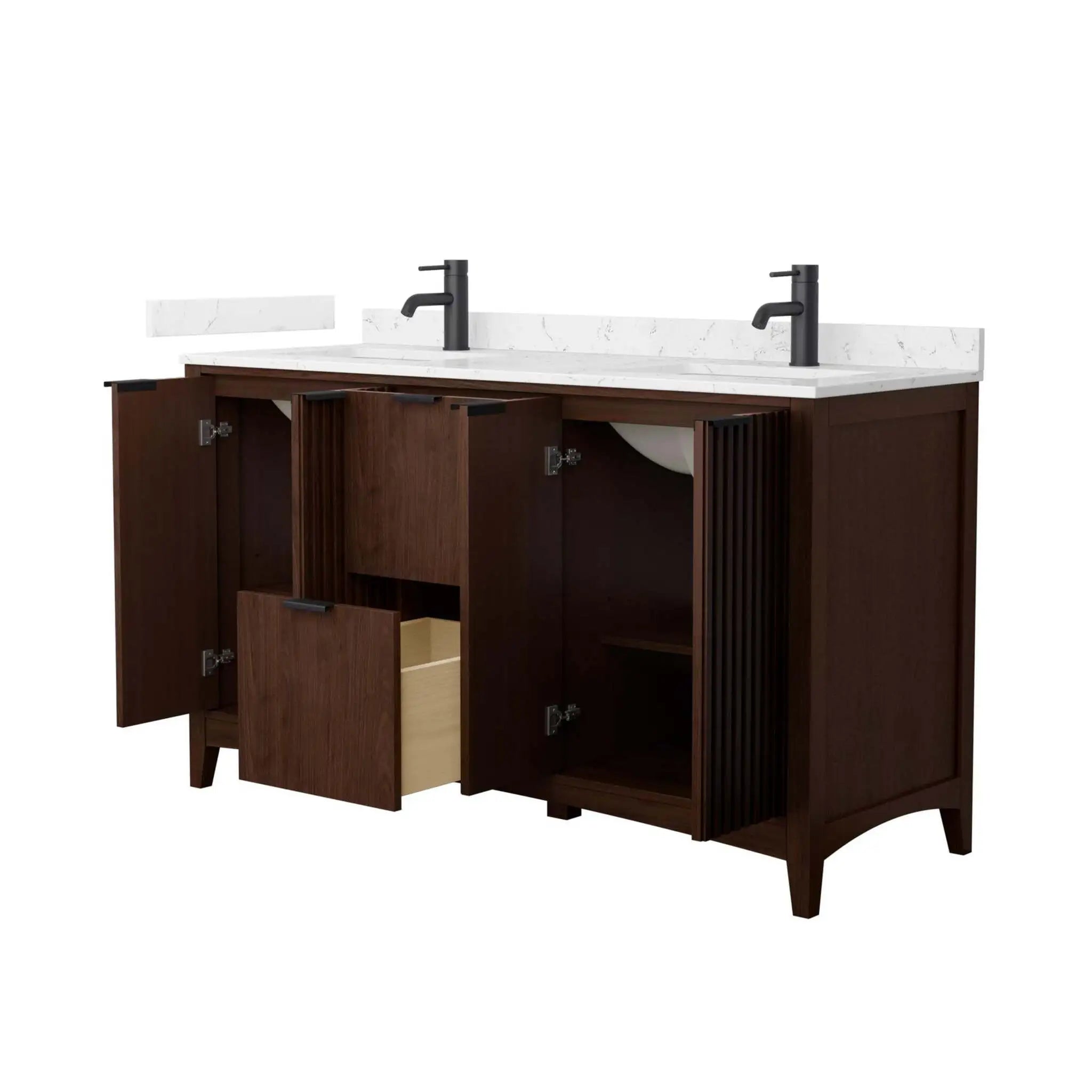 60" Palmilla Double Bathroom Vanity in Dark Walnut with Matte Black Trim by Wyndham