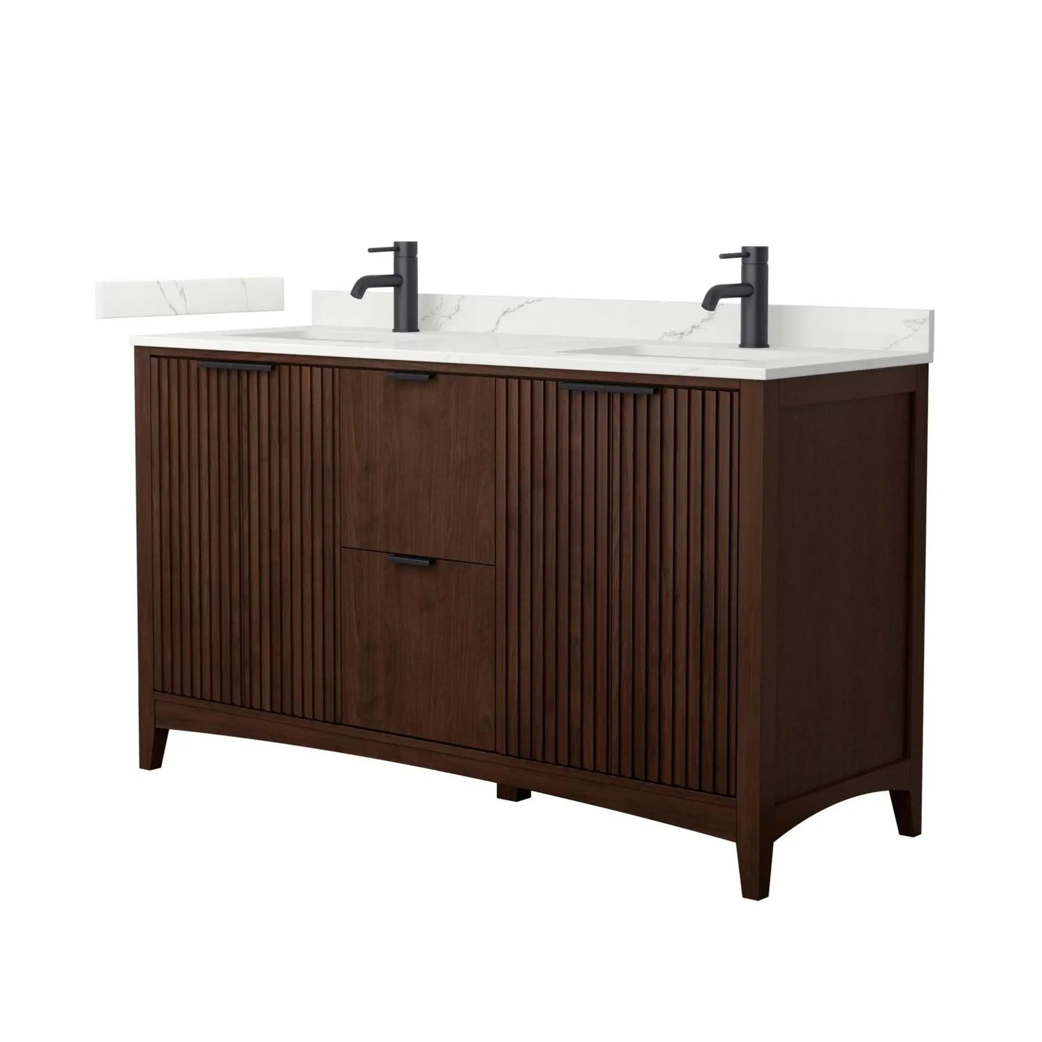 60" Palmilla Double Bathroom Vanity in Dark Walnut with Matte Black Trim by Wyndham