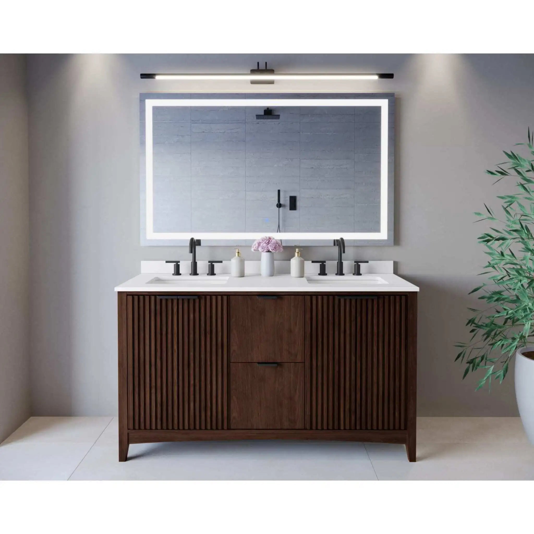 60" Palmilla Double Bathroom Vanity in Dark Walnut with Matte Black Trim by Wyndham