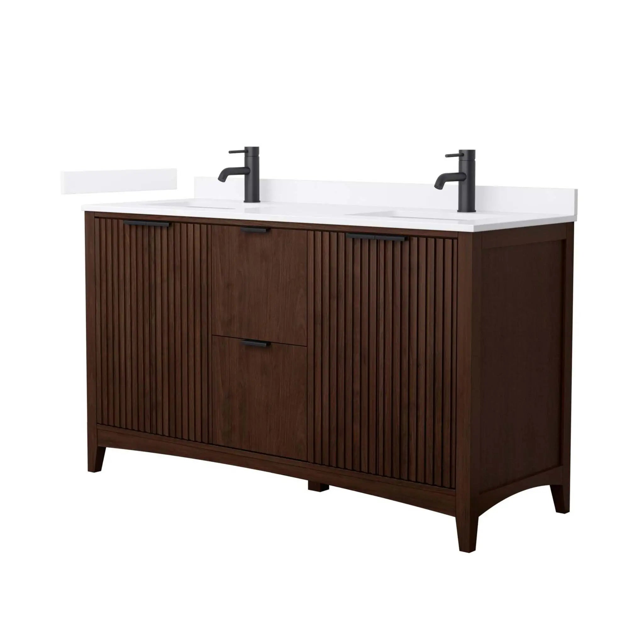 60" Palmilla Double Bathroom Vanity in Dark Walnut with Matte Black Trim by Wyndham