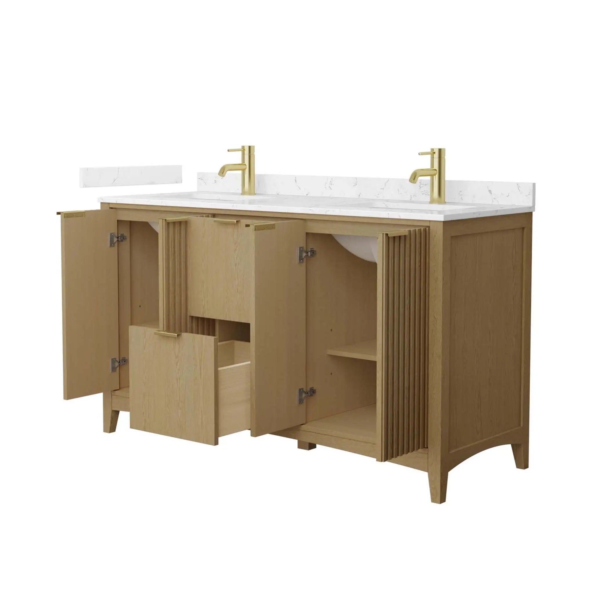 60" Palmilla Double Bathroom Vanity in Natural Oak with Brushed Gold Trim by Wyndham