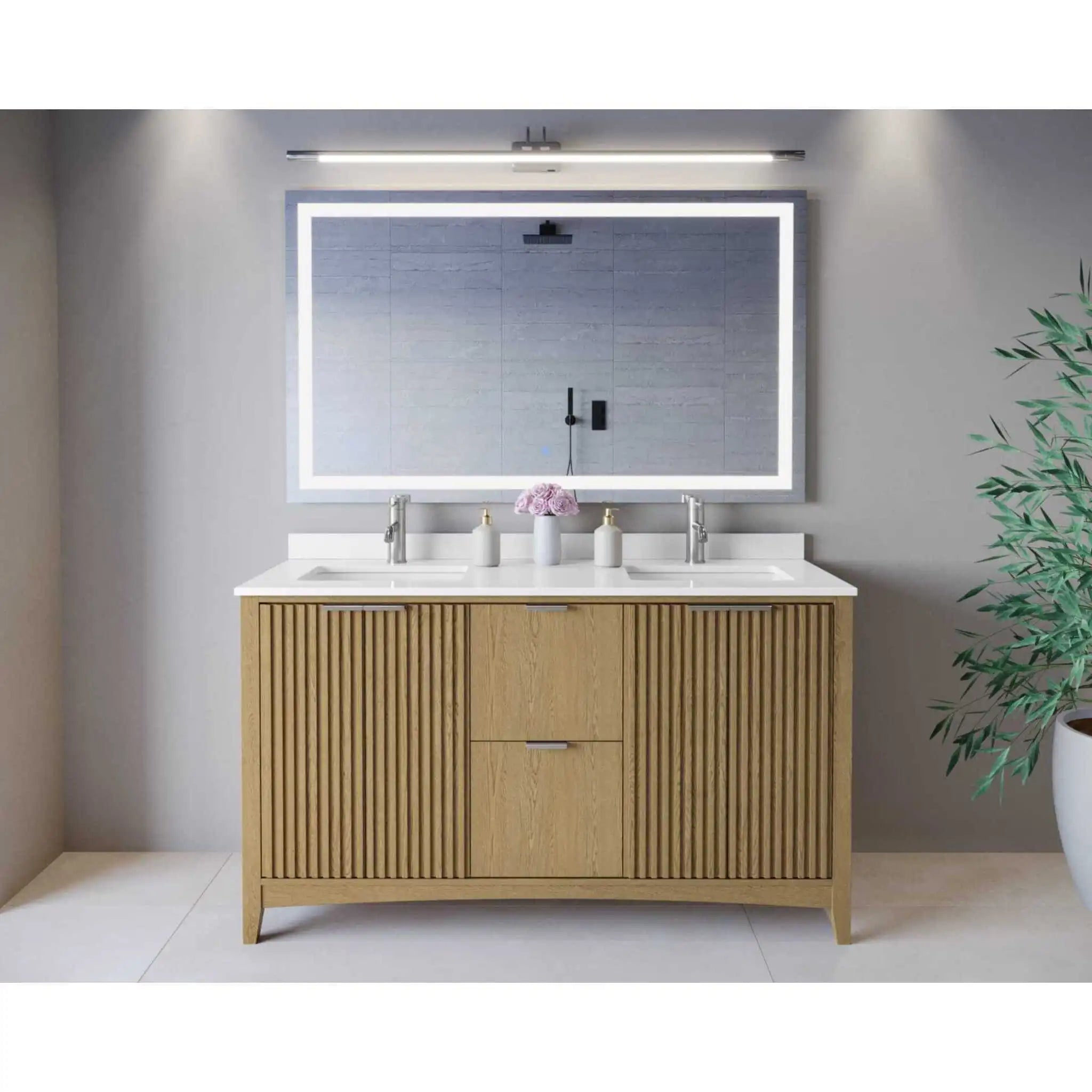 60" Palmilla Double Bathroom Vanity in Natural Oak with Brushed Nickel Trim by Wyndham