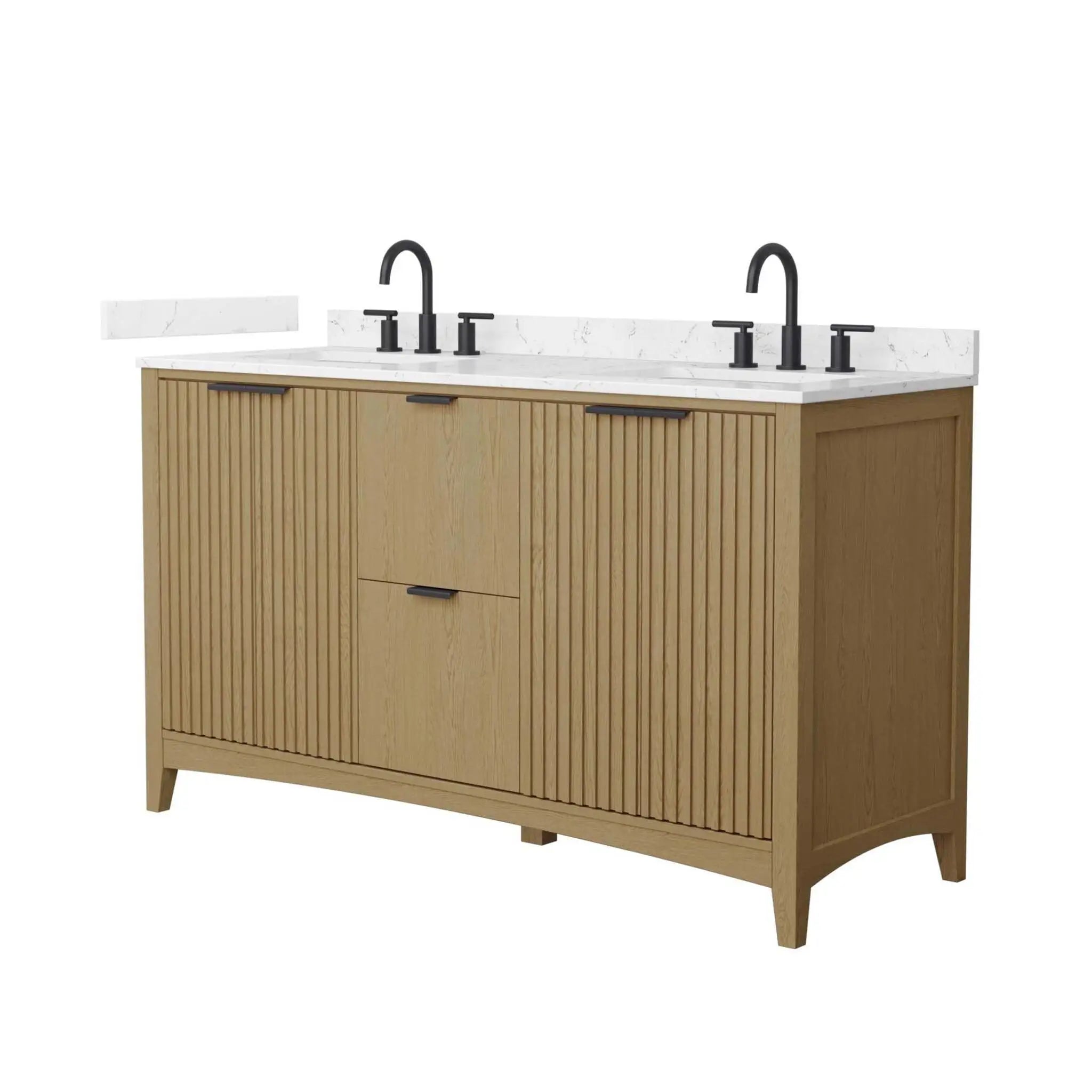 60" Palmilla Double Bathroom Vanity in Natural Oak with Matte Black Trim by Wyndham