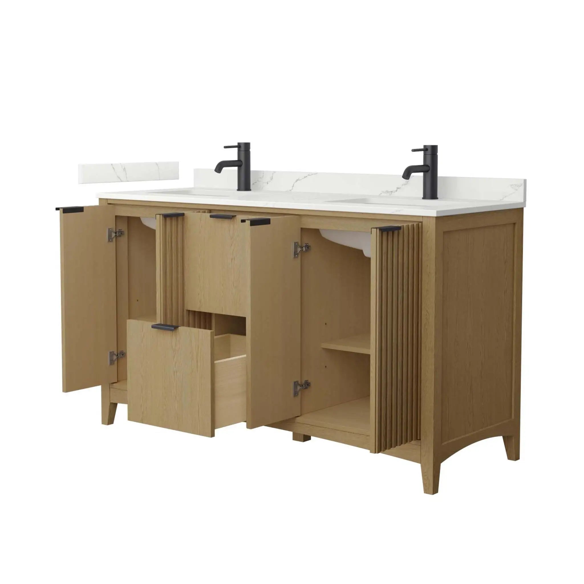 60" Palmilla Double Bathroom Vanity in Natural Oak with Matte Black Trim by Wyndham