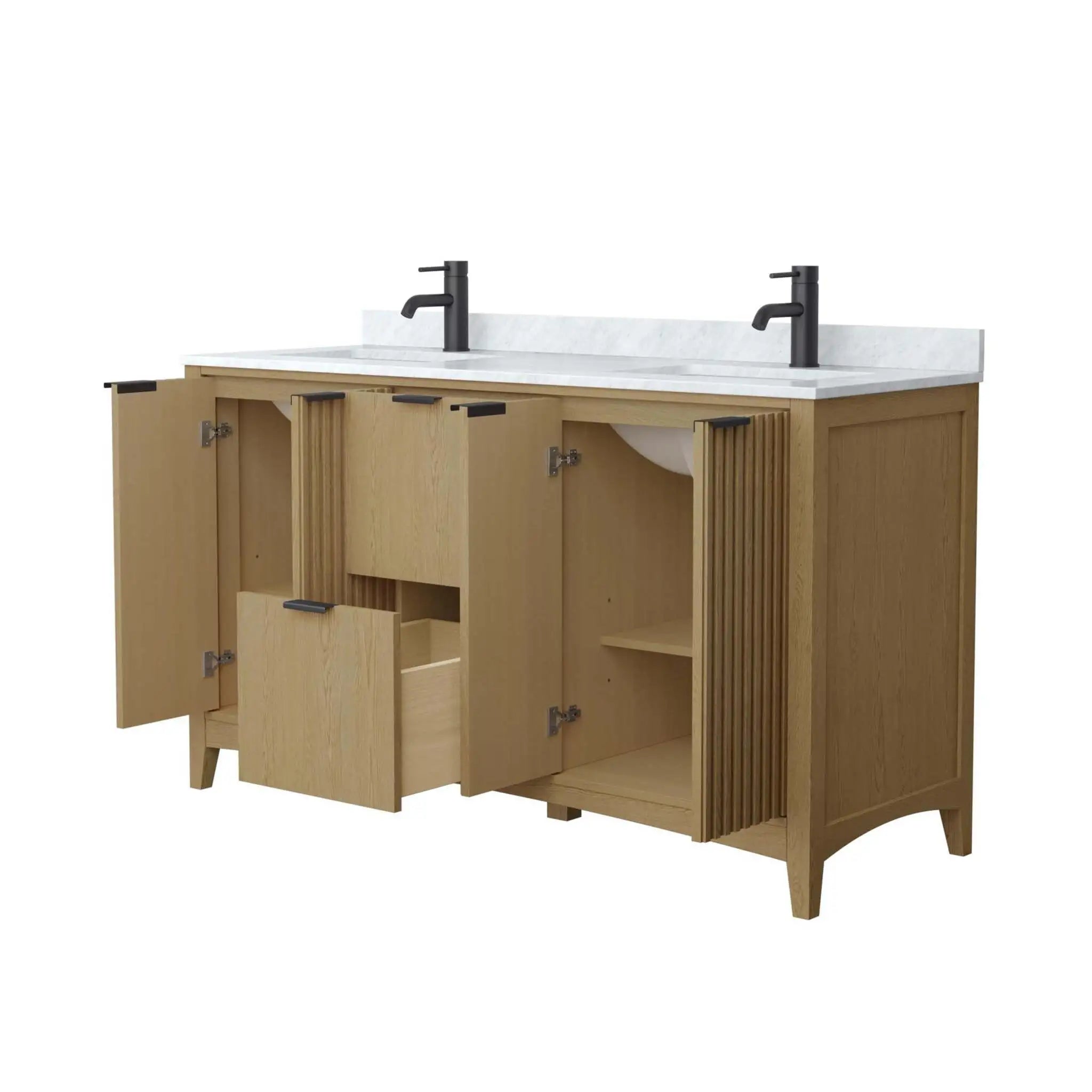 60" Palmilla Double Bathroom Vanity in Natural Oak with Matte Black Trim by Wyndham