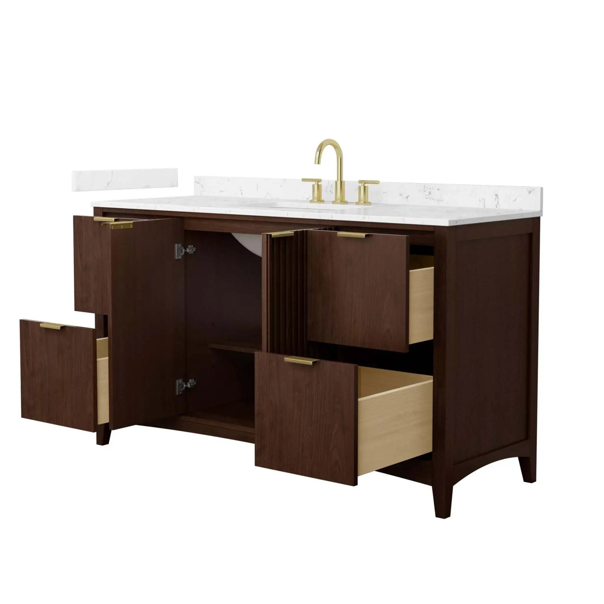 60" Palmilla Single Bathroom Vanity in Dark Walnut with Brushed Gold Trim by Wyndham