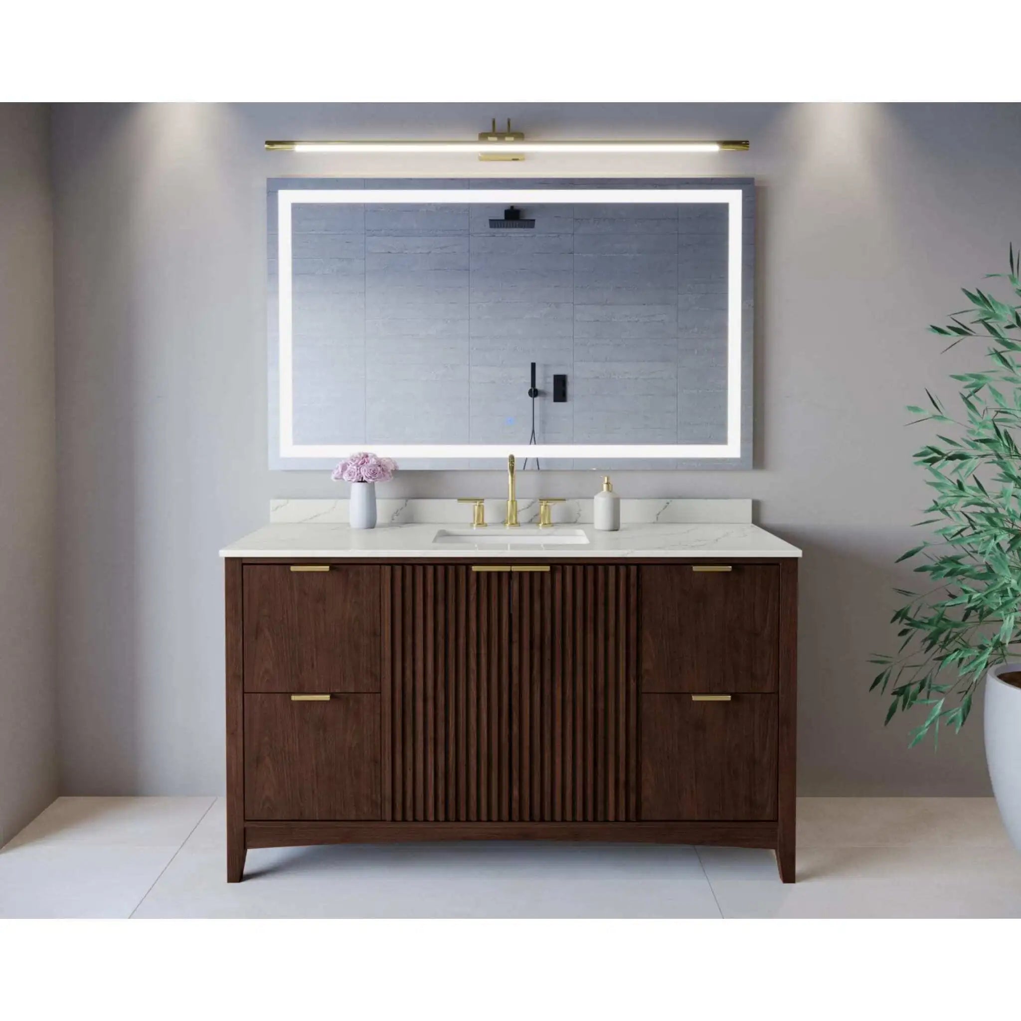 60" Palmilla Single Bathroom Vanity in Dark Walnut with Brushed Gold Trim by Wyndham