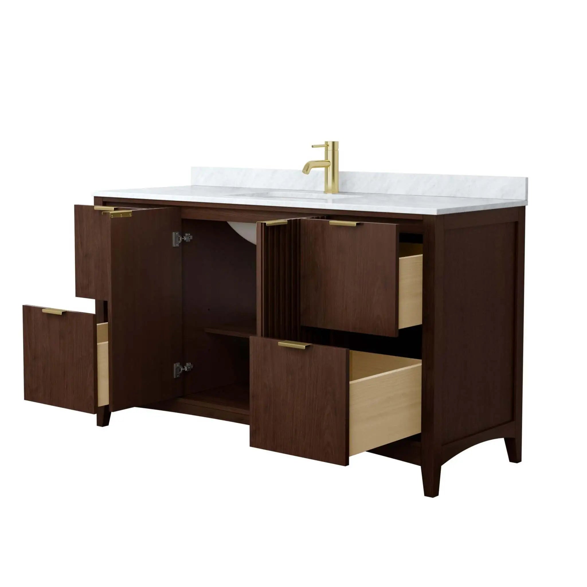 60" Palmilla Single Bathroom Vanity in Dark Walnut with Brushed Gold Trim by Wyndham