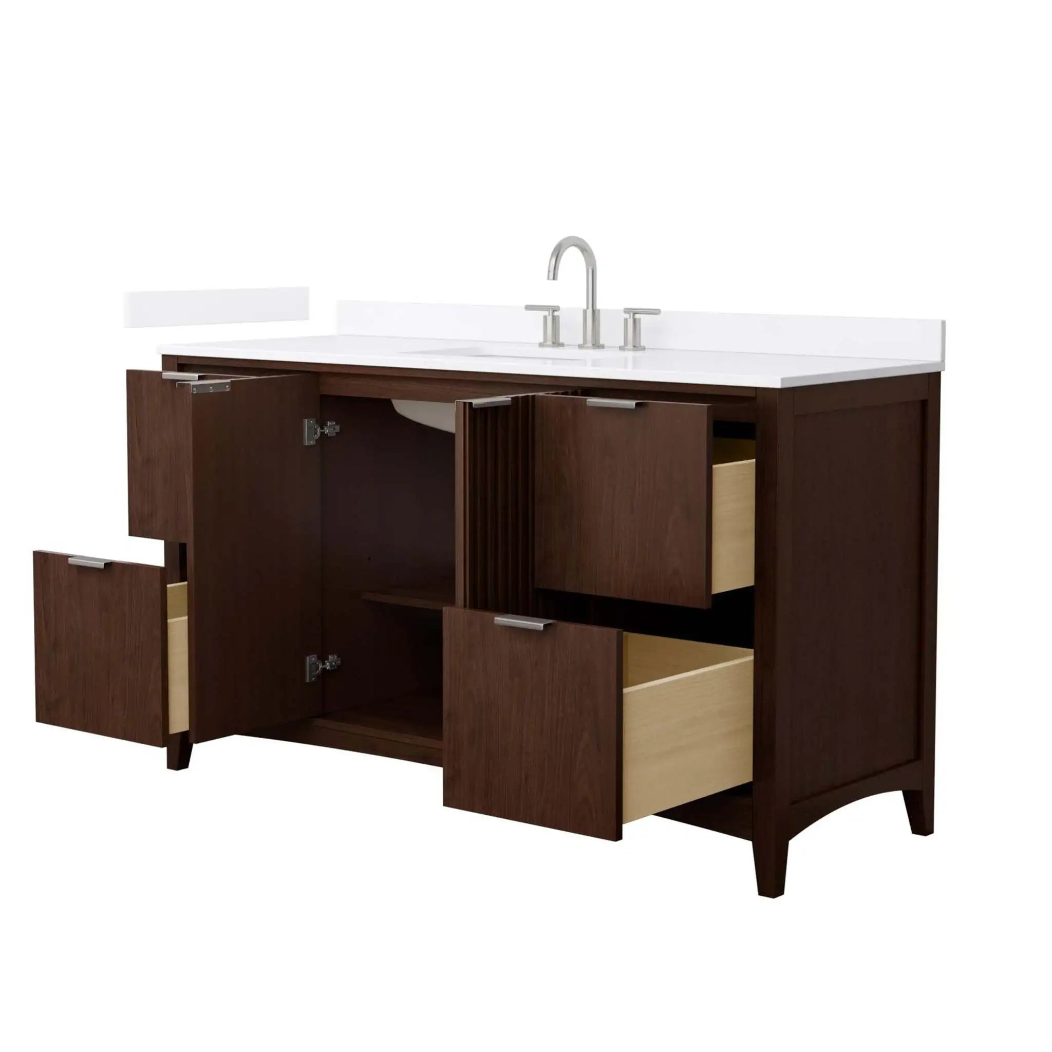 60" Palmilla Single Bathroom Vanity in Dark Walnut with Brushed Nickel Trim by Wyndham