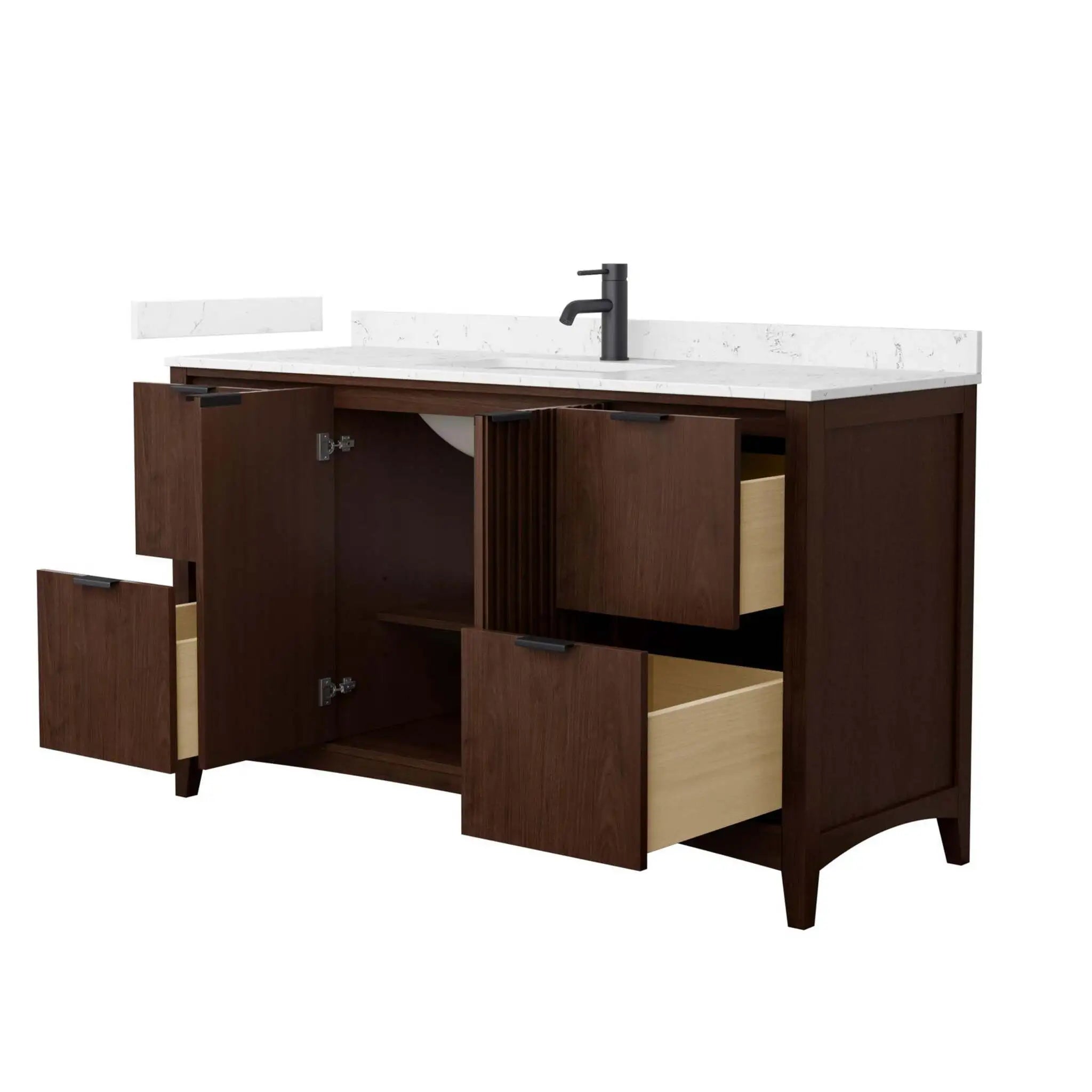 60" Palmilla Single Bathroom Vanity in Dark Walnut with Matte Black Trim by Wyndham