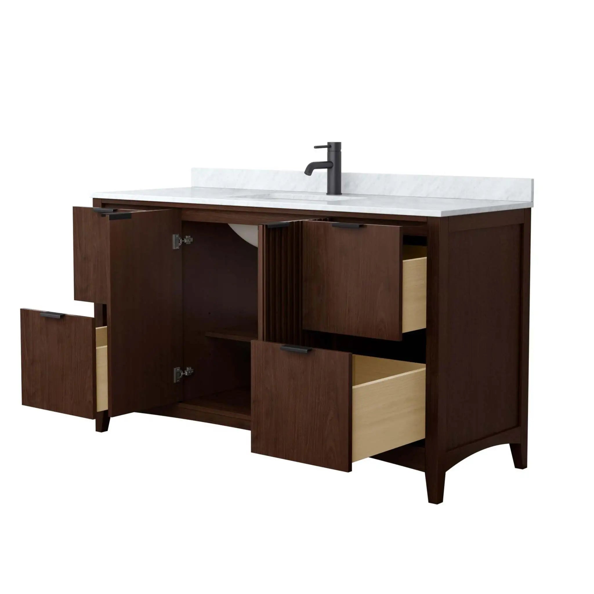 60" Palmilla Single Bathroom Vanity in Dark Walnut with Matte Black Trim by Wyndham
