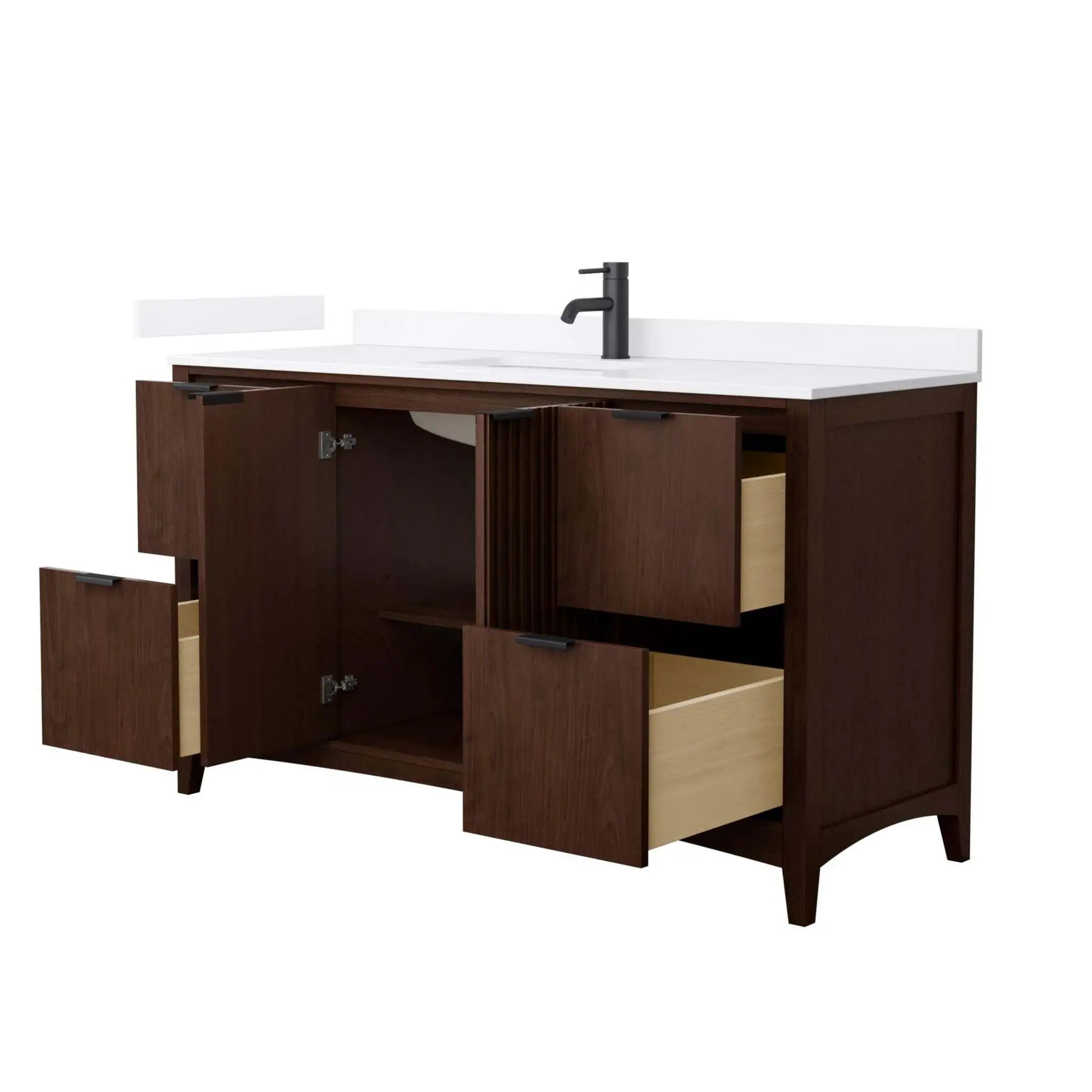 60" Palmilla Single Bathroom Vanity in Dark Walnut with Matte Black Trim by Wyndham