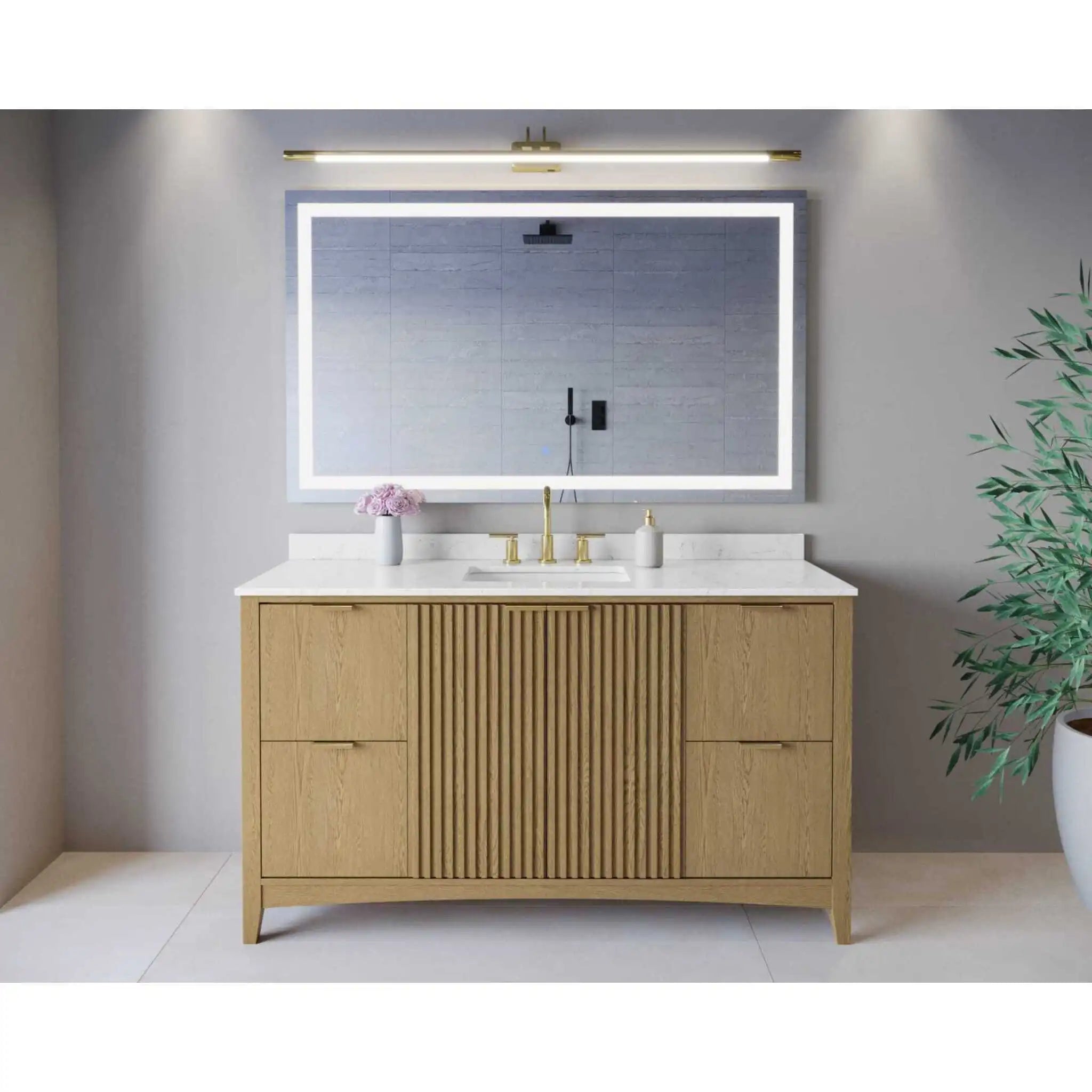 60" Palmilla Single Bathroom Vanity in Natural Oak with Brushed Gold Trim by Wyndham