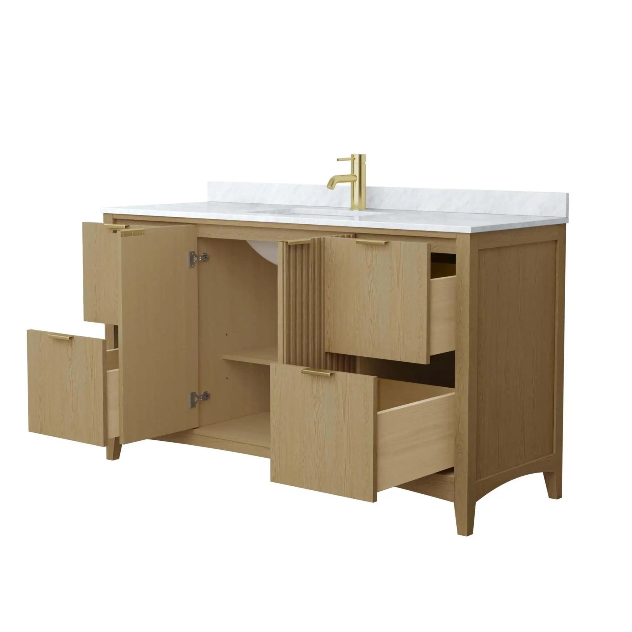 60" Palmilla Single Bathroom Vanity in Natural Oak with Brushed Gold Trim by Wyndham