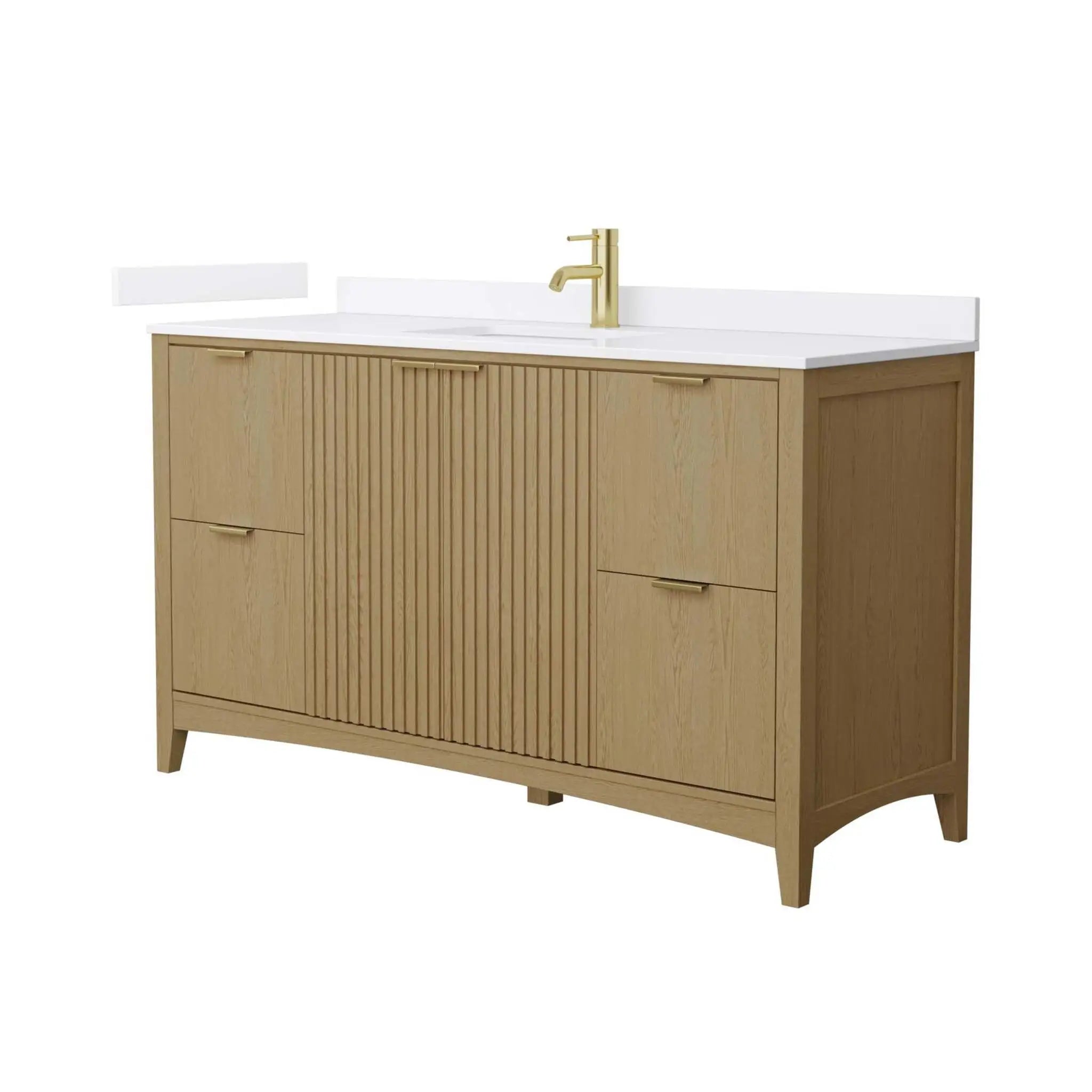 60" Palmilla Single Bathroom Vanity in Natural Oak with Brushed Gold Trim by Wyndham