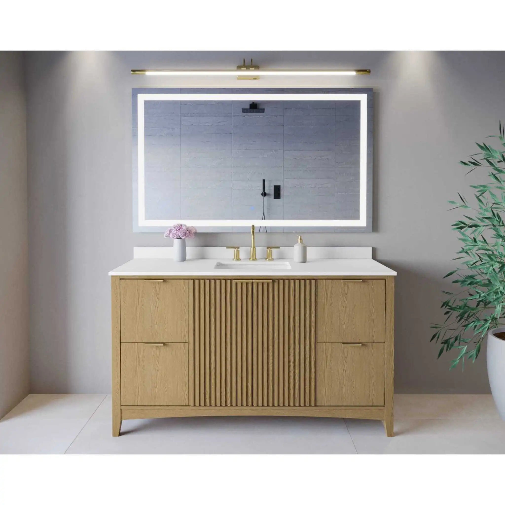 60" Palmilla Single Bathroom Vanity in Natural Oak with Brushed Gold Trim by Wyndham