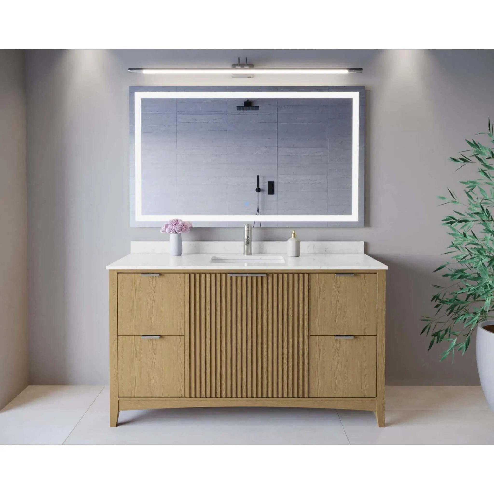 60" Palmilla Single Bathroom Vanity in Natural Oak with Brushed Nickel Trim by Wyndham