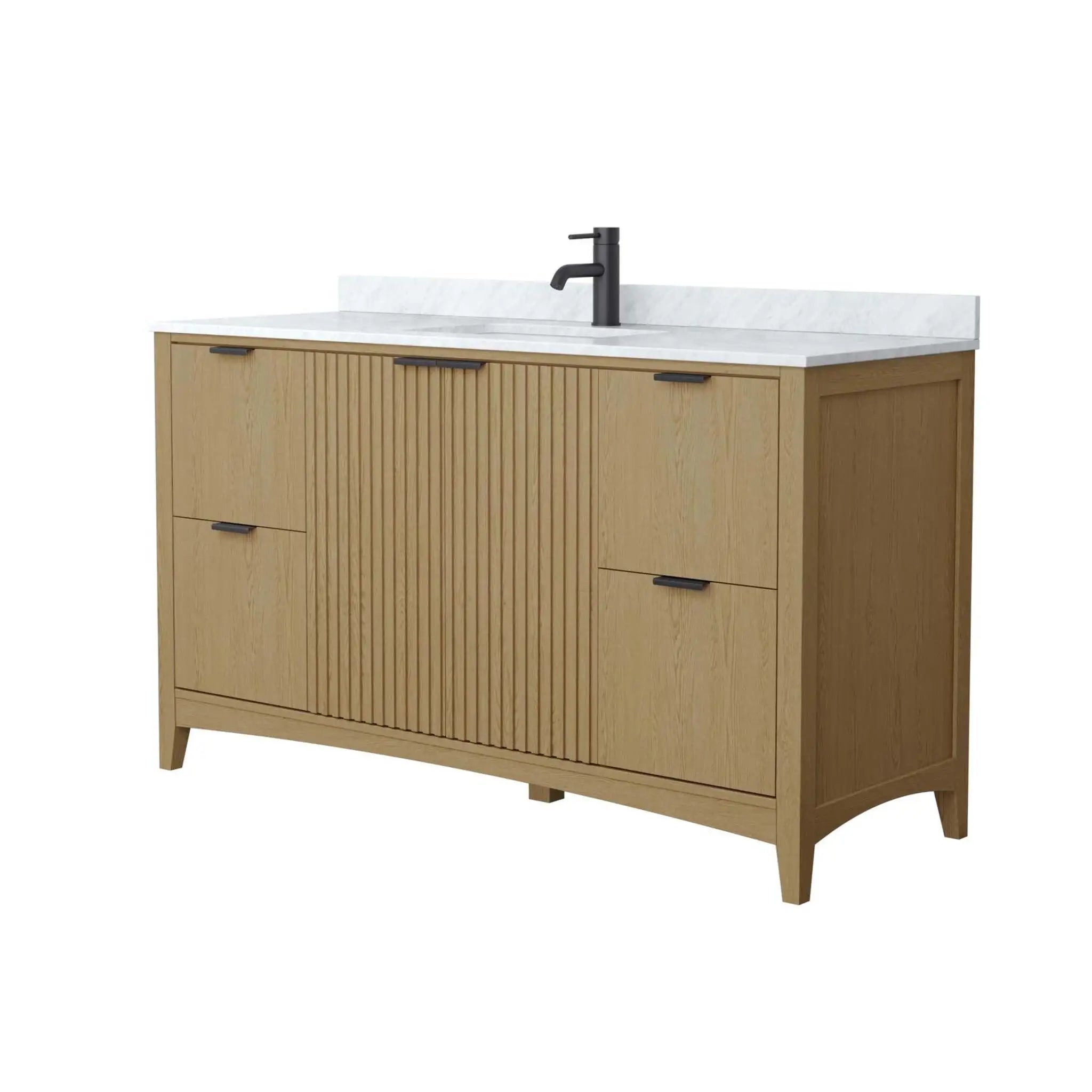 60" Palmilla Single Bathroom Vanity in Natural Oak with Matte Black Trim by Wyndham