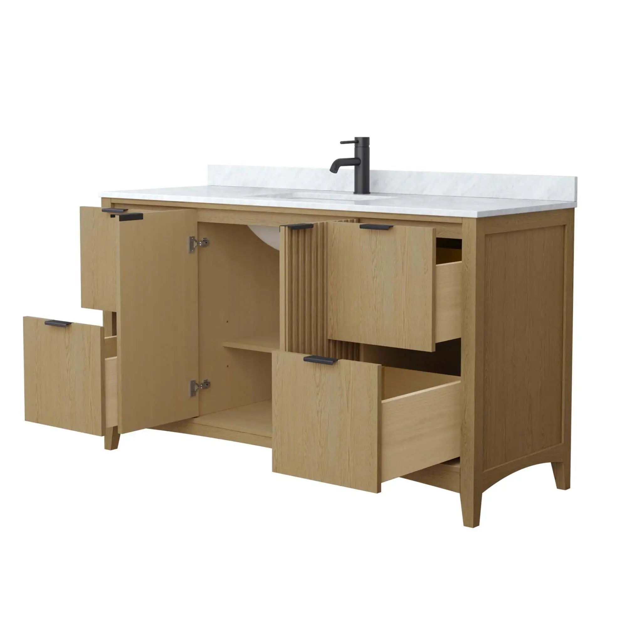 60" Palmilla Single Bathroom Vanity in Natural Oak with Matte Black Trim by Wyndham