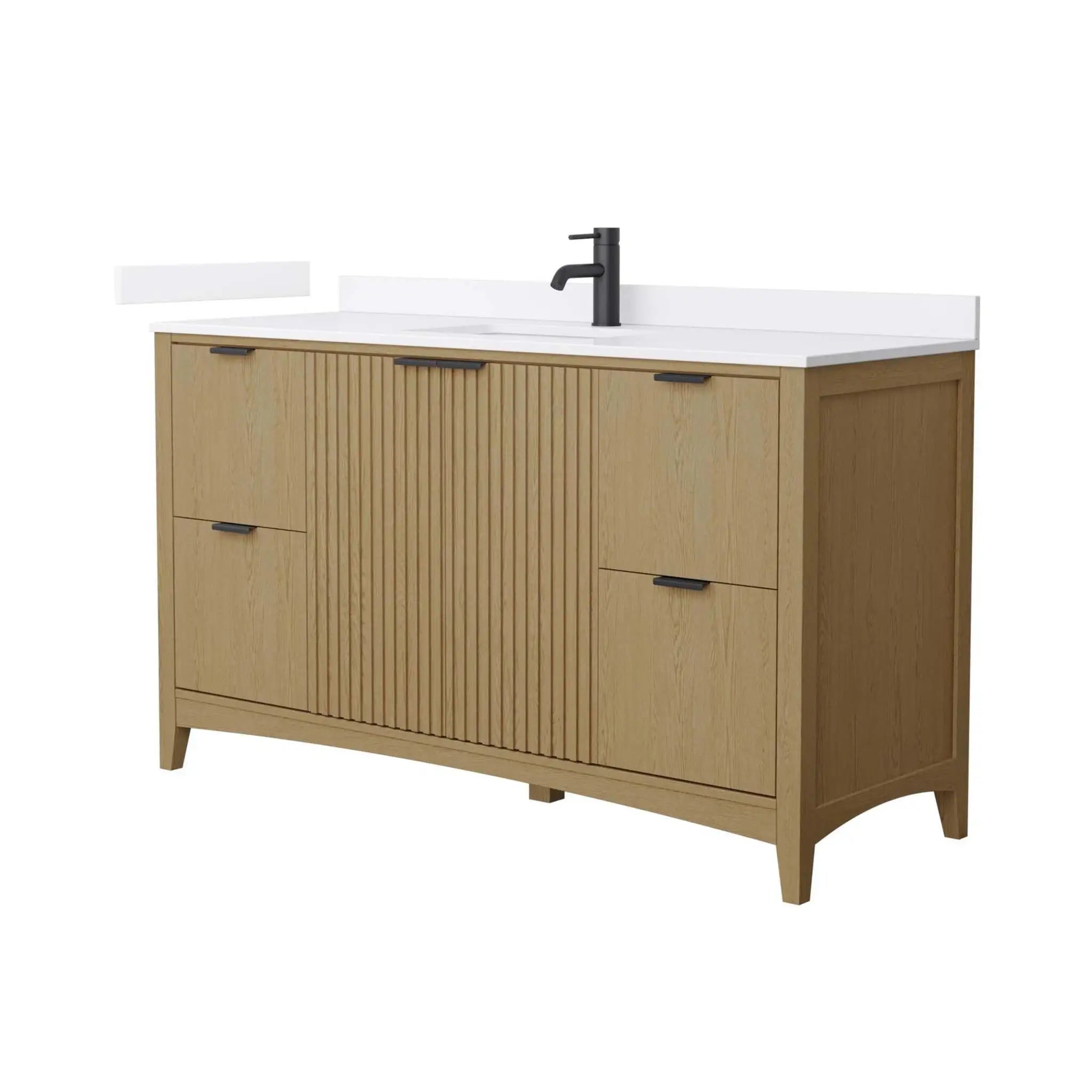 60" Palmilla Single Bathroom Vanity in Natural Oak with Matte Black Trim by Wyndham