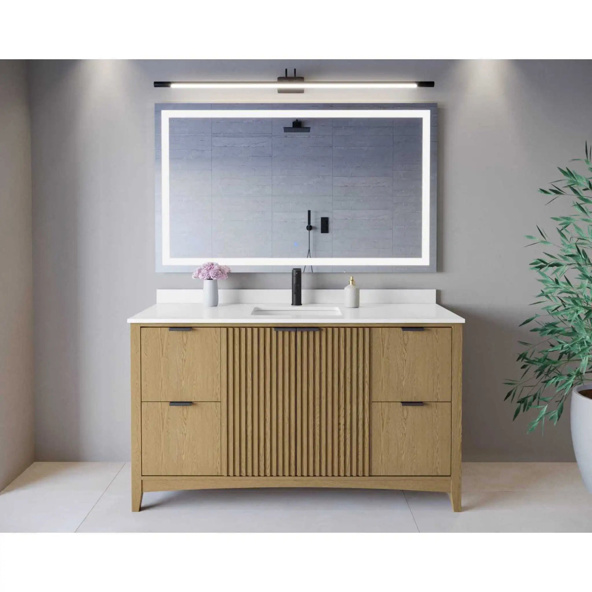 60" Palmilla Single Bathroom Vanity in Natural Oak with Matte Black Trim by Wyndham
