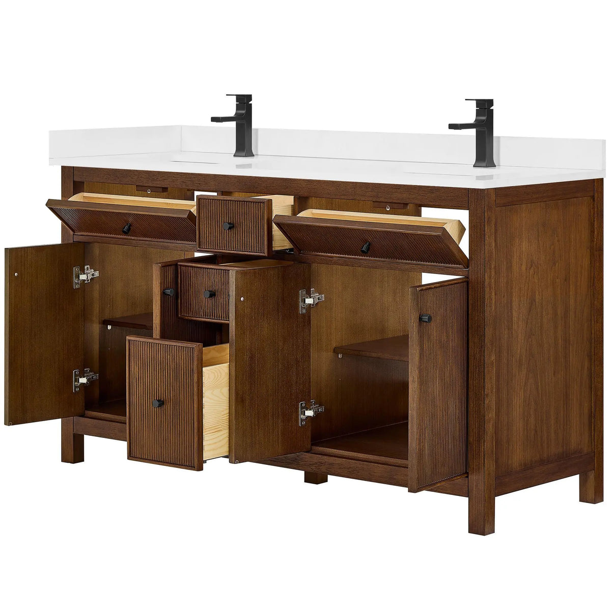 60" Pendry Double Bathroom Vanity Dark Walnut Matte Black Trim by wyndham View 15