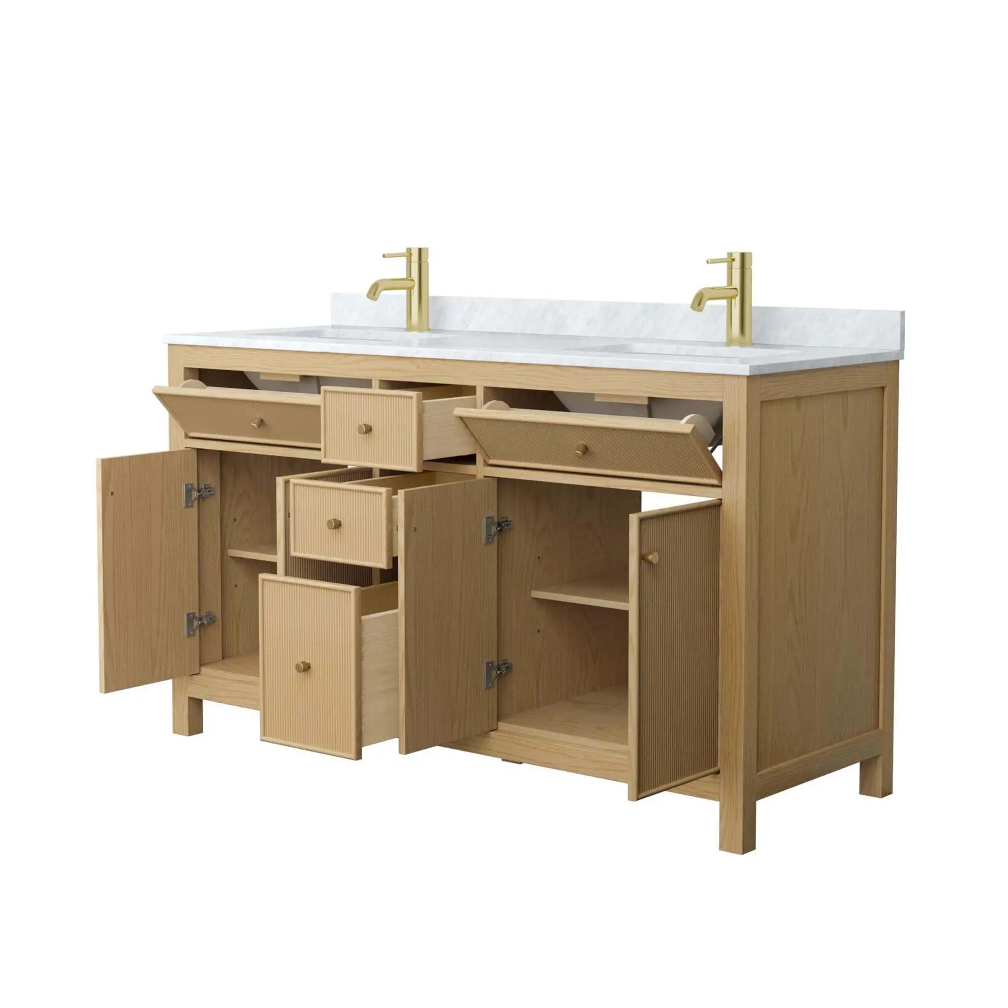60" Pendry Double Bathroom Vanity in Tanned Oak with Brushed Gold Trim by Wyndham