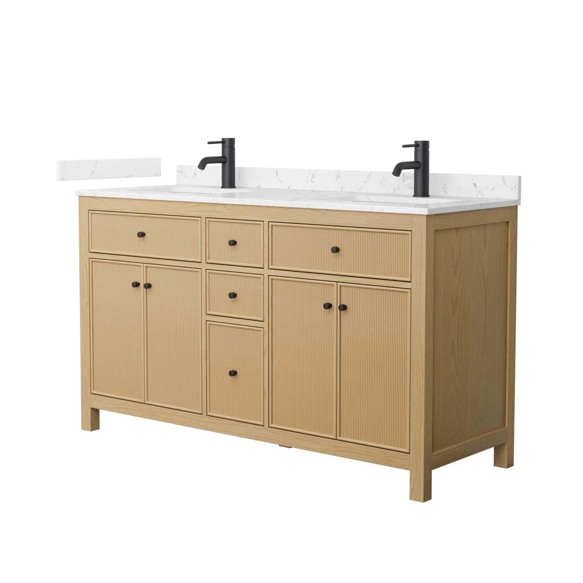 60" Pendry Double Bathroom Vanity in Tanned Oak with Matte Black Trim by Wyndham