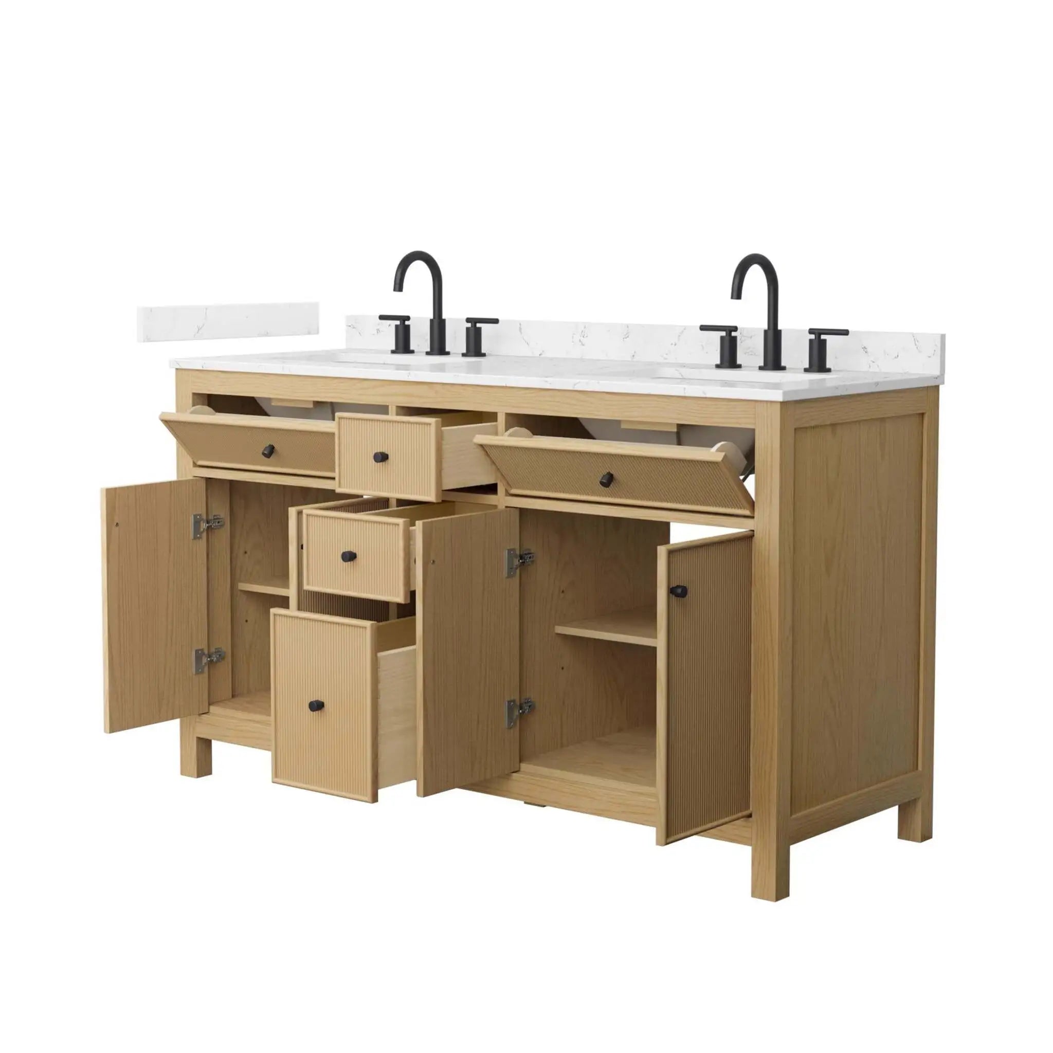 60" Pendry Double Bathroom Vanity in Tanned Oak with Matte Black Trim by Wyndham