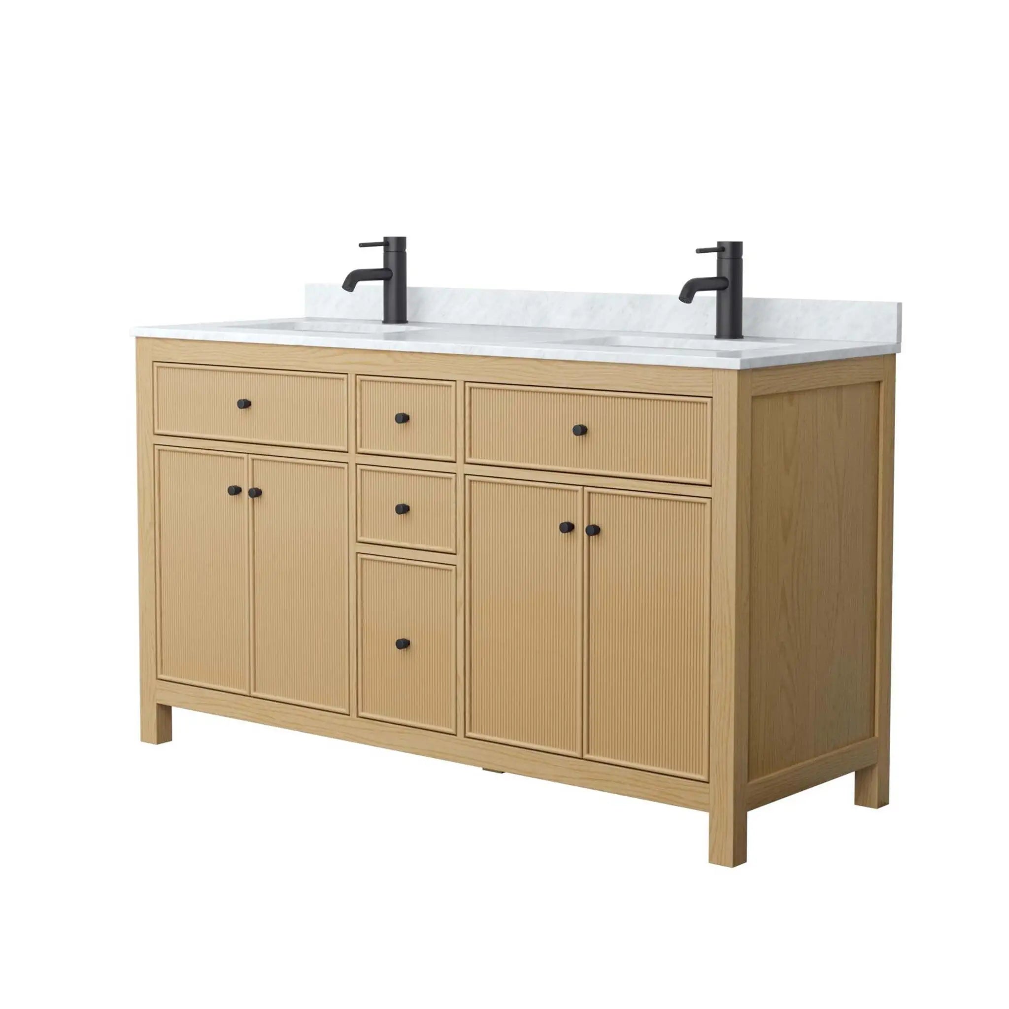 60" Pendry Double Bathroom Vanity in Tanned Oak with Matte Black Trim by Wyndham