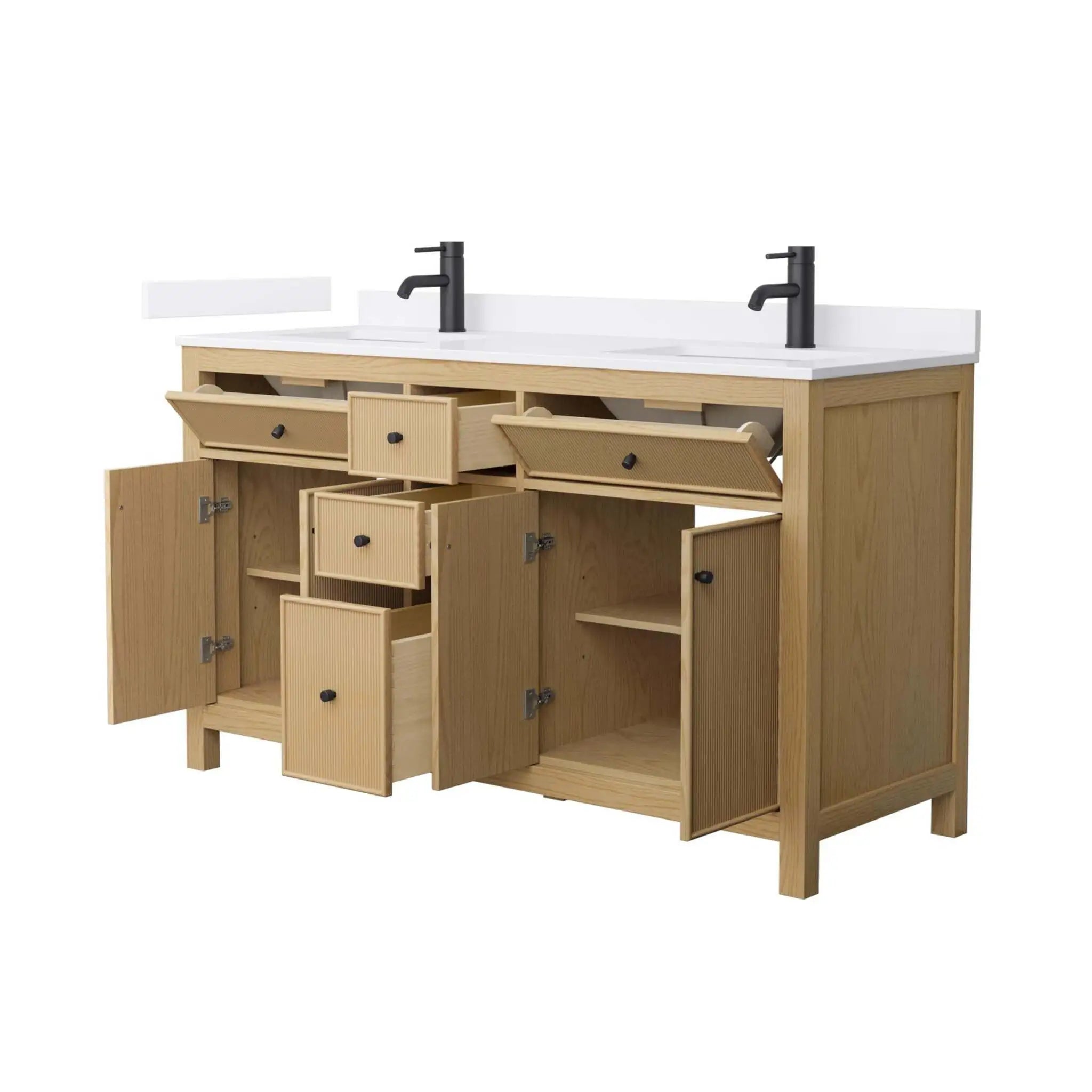 60" Pendry Double Bathroom Vanity in Tanned Oak with Matte Black Trim by Wyndham