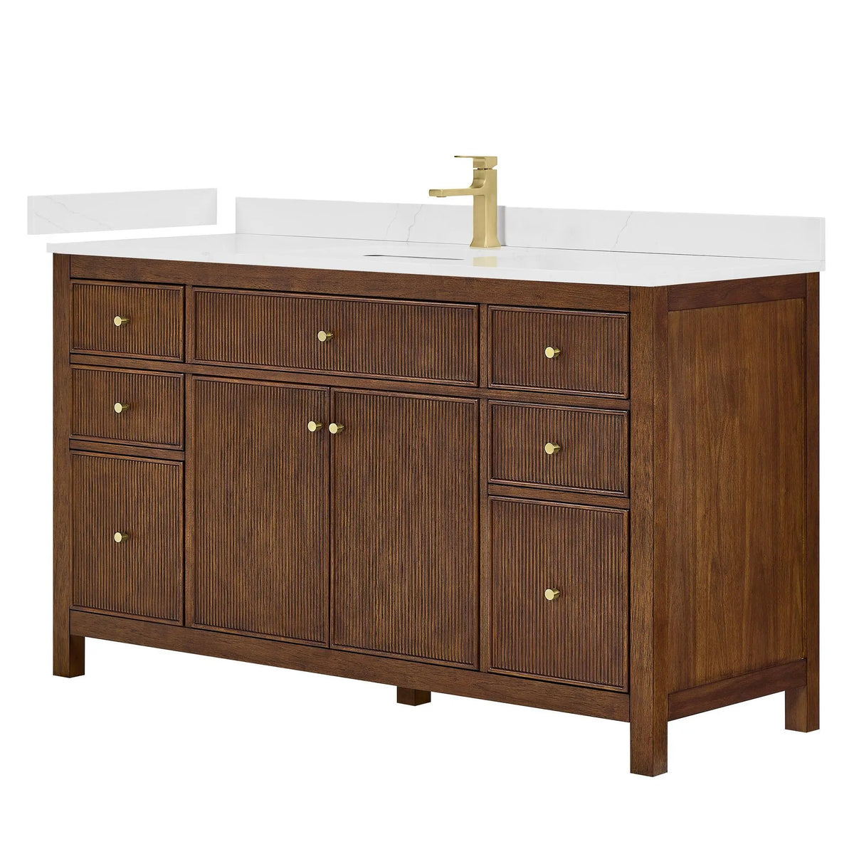 60" Pendry Single Bathroom Vanity Dark Walnut Brushed Gold Trim by wyndham View 9