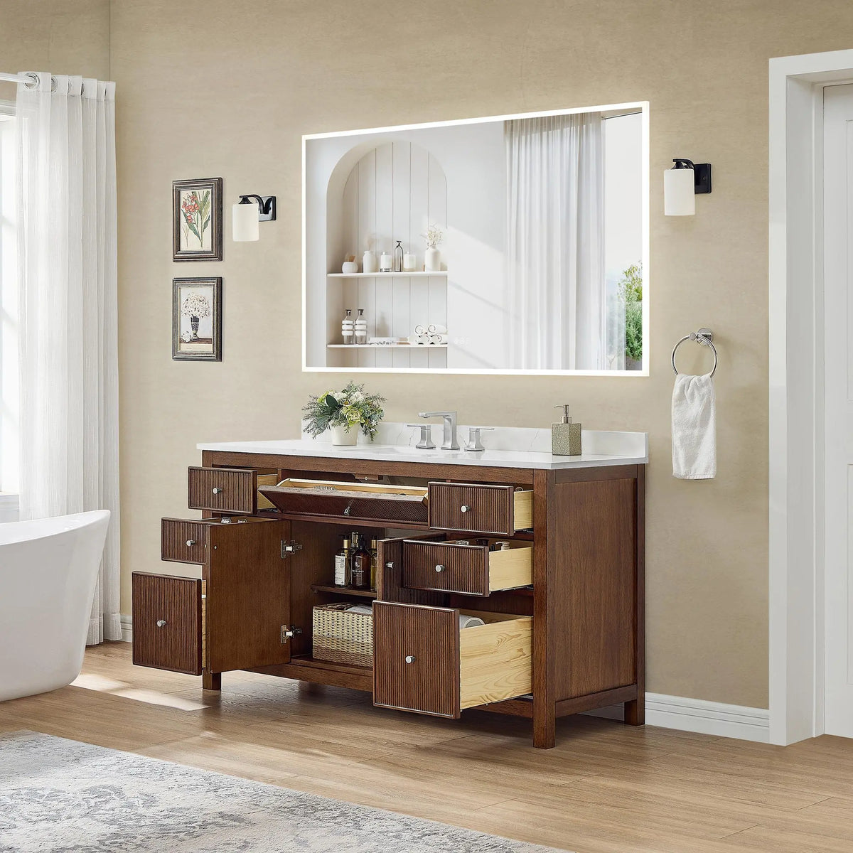 60" Pendry Single Bathroom Vanity Dark Walnut Brushed Nickel Trim by wyndham View 20