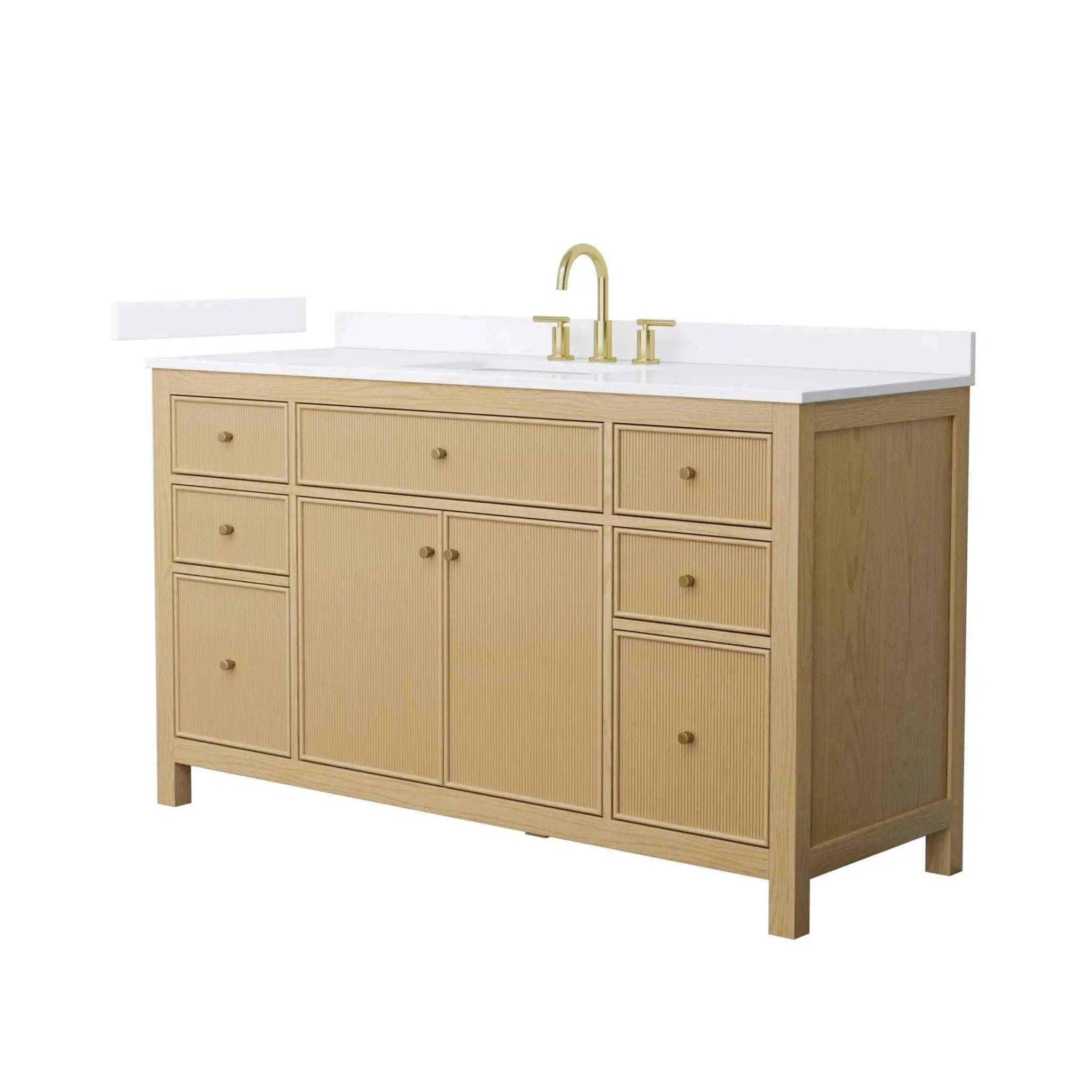 60" Pendry Single Bathroom Vanity in Tanned Oak with Brushed Gold Trim by Wyndham
