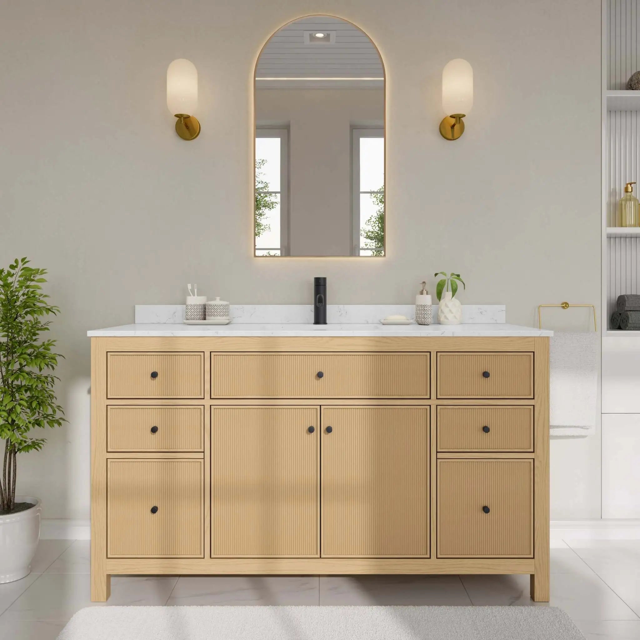60" Pendry Single Bathroom Vanity in Tanned Oak with Matte Black Trim by Wyndham