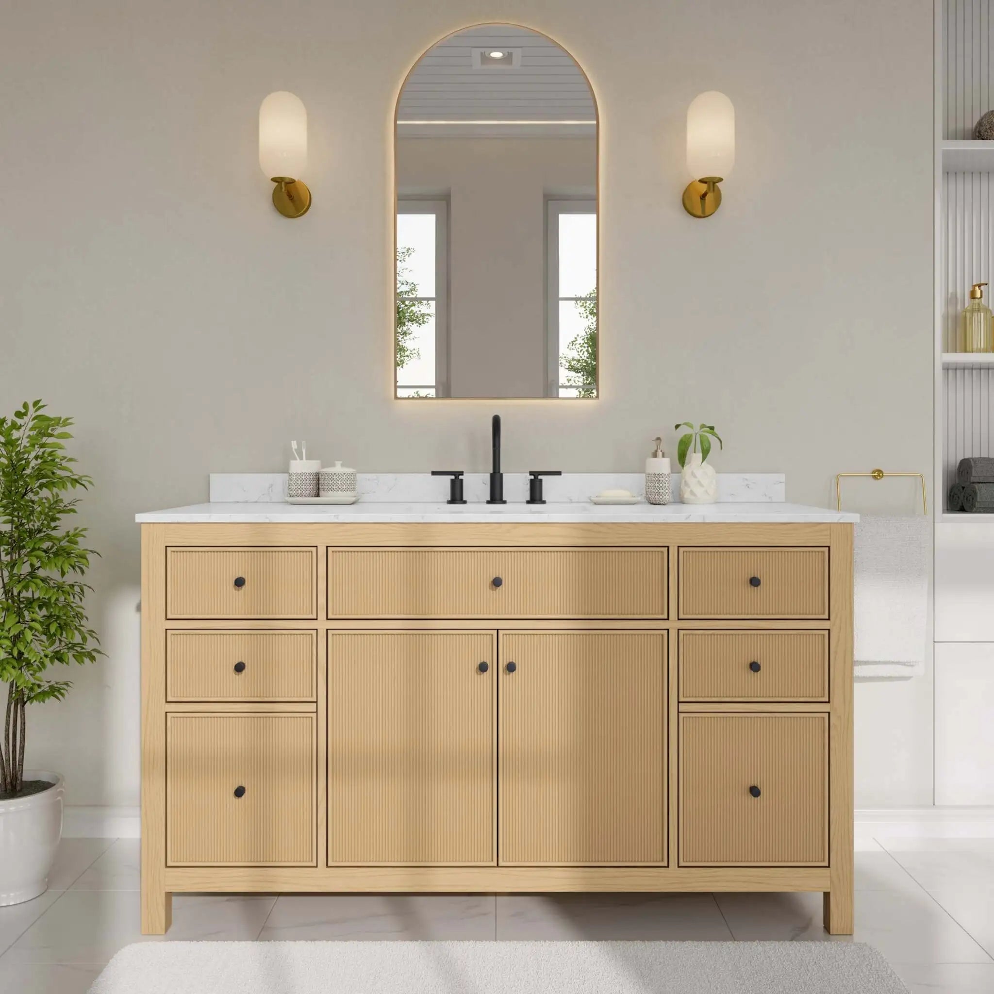 60" Pendry Single Bathroom Vanity in Tanned Oak with Matte Black Trim by Wyndham