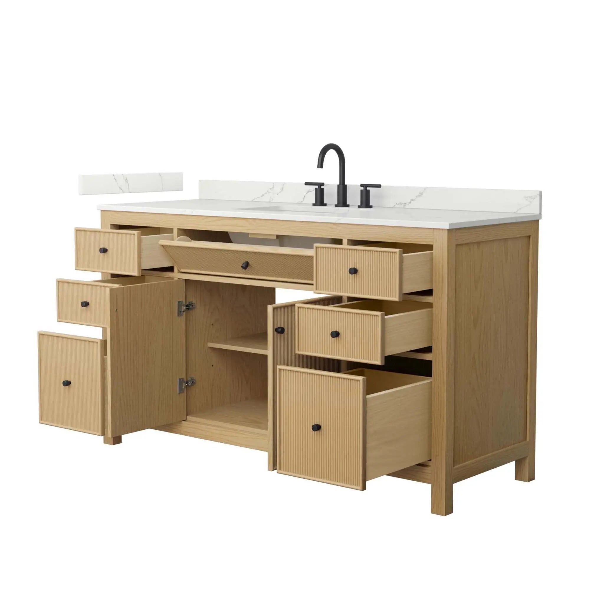 60" Pendry Single Bathroom Vanity in Tanned Oak with Matte Black Trim by Wyndham