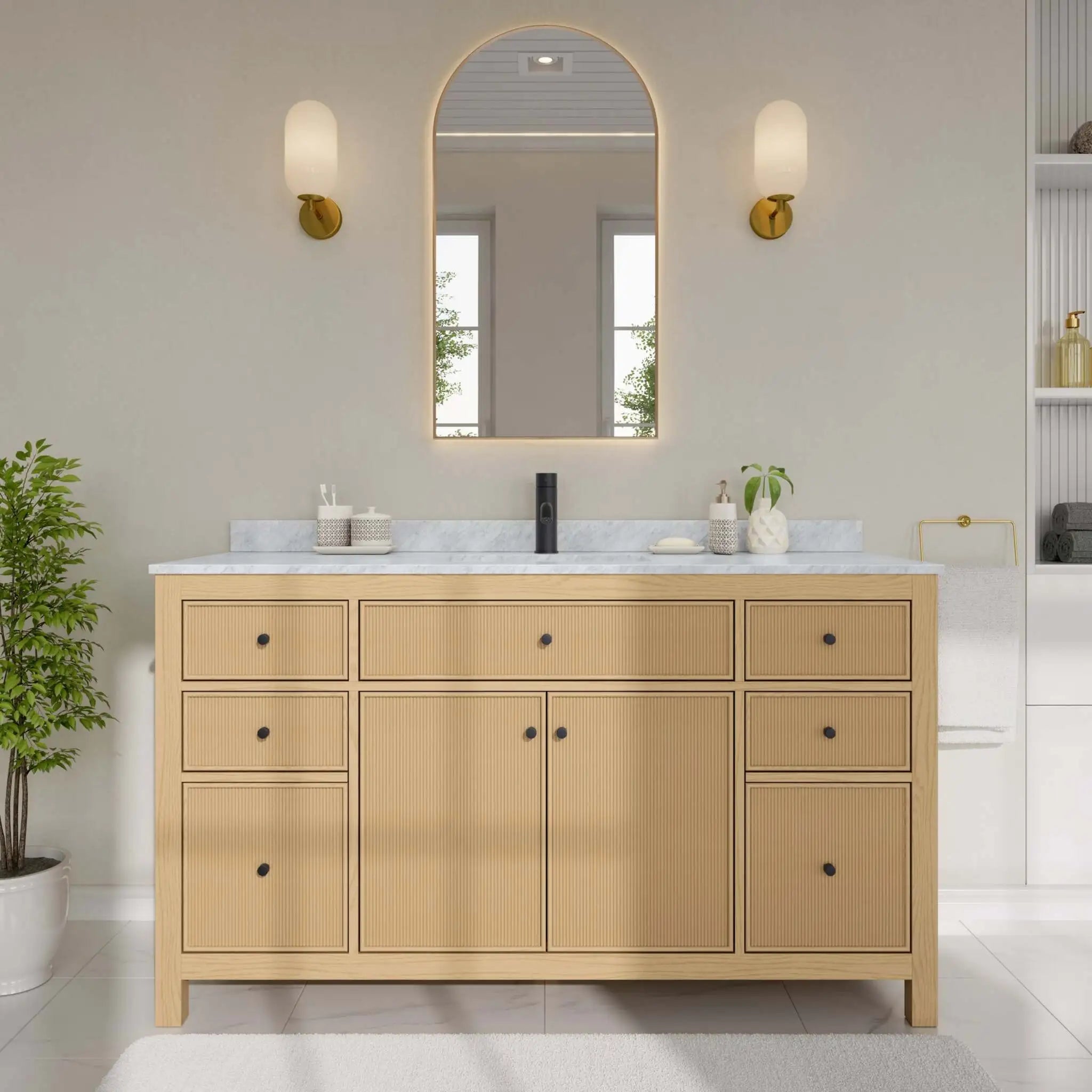60" Pendry Single Bathroom Vanity in Tanned Oak with Matte Black Trim by Wyndham