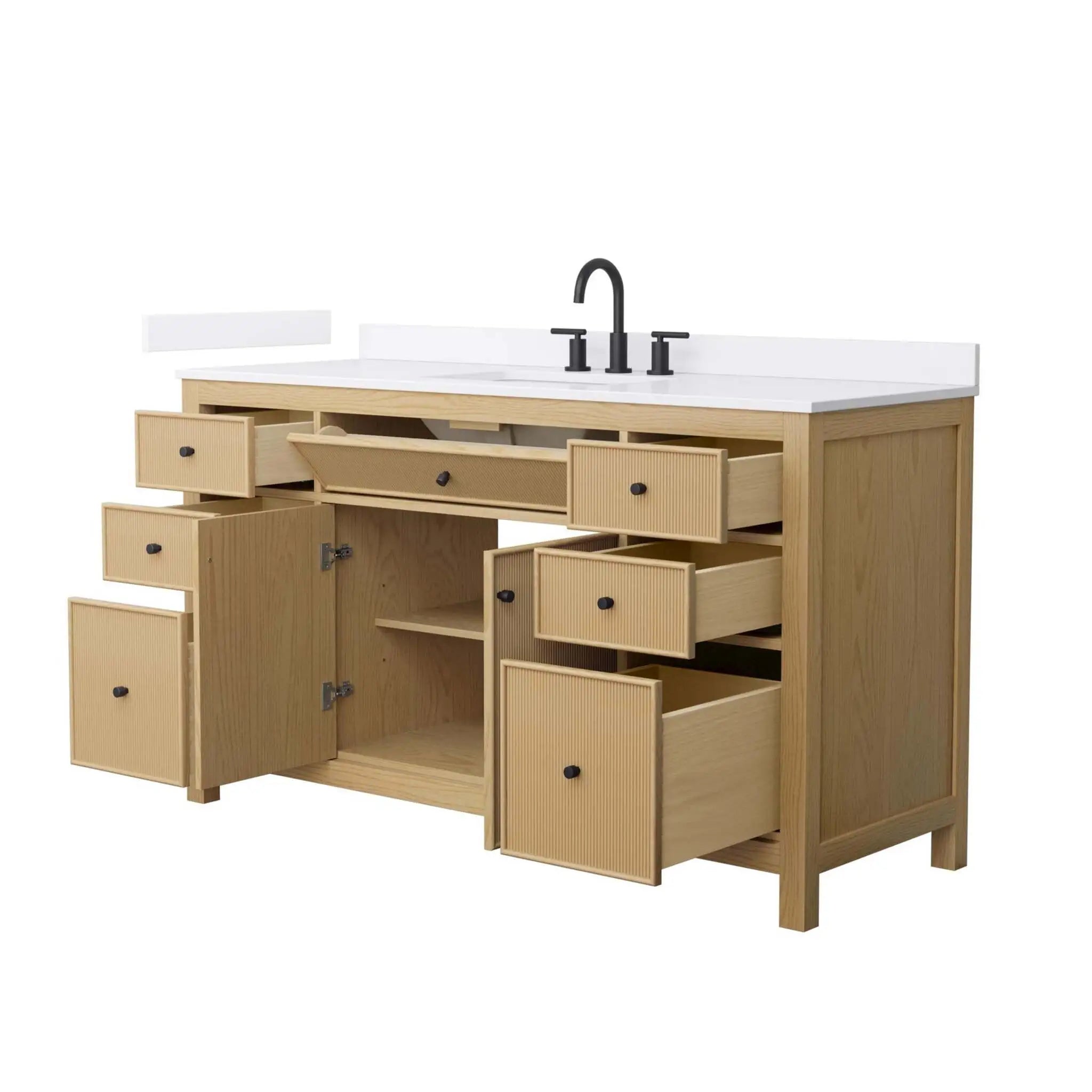 60" Pendry Single Bathroom Vanity in Tanned Oak with Matte Black Trim by Wyndham