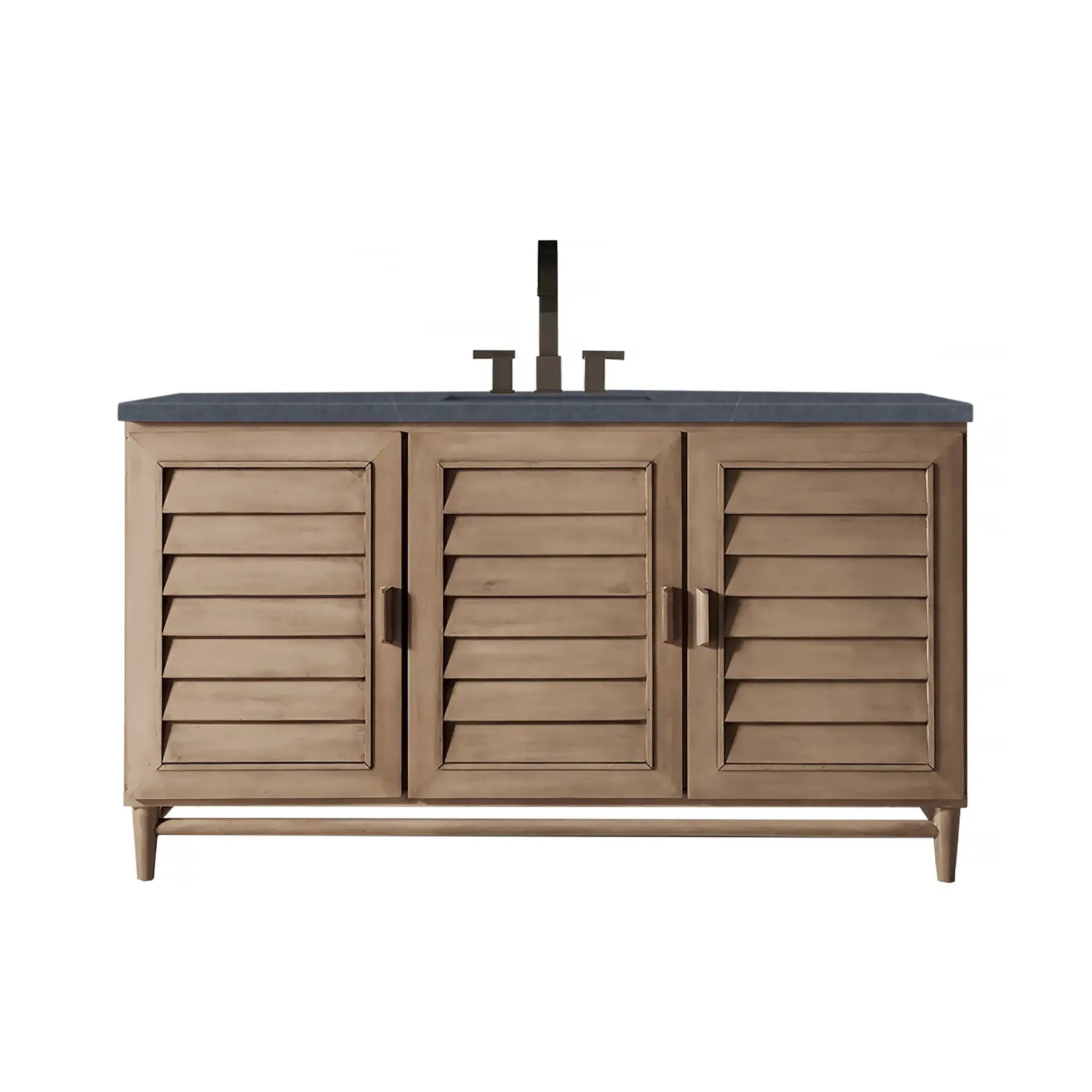 60" Portland Single Vanity in Whitewashed Walnut-Charcoal Soapstone Silestone-8" Widespread image