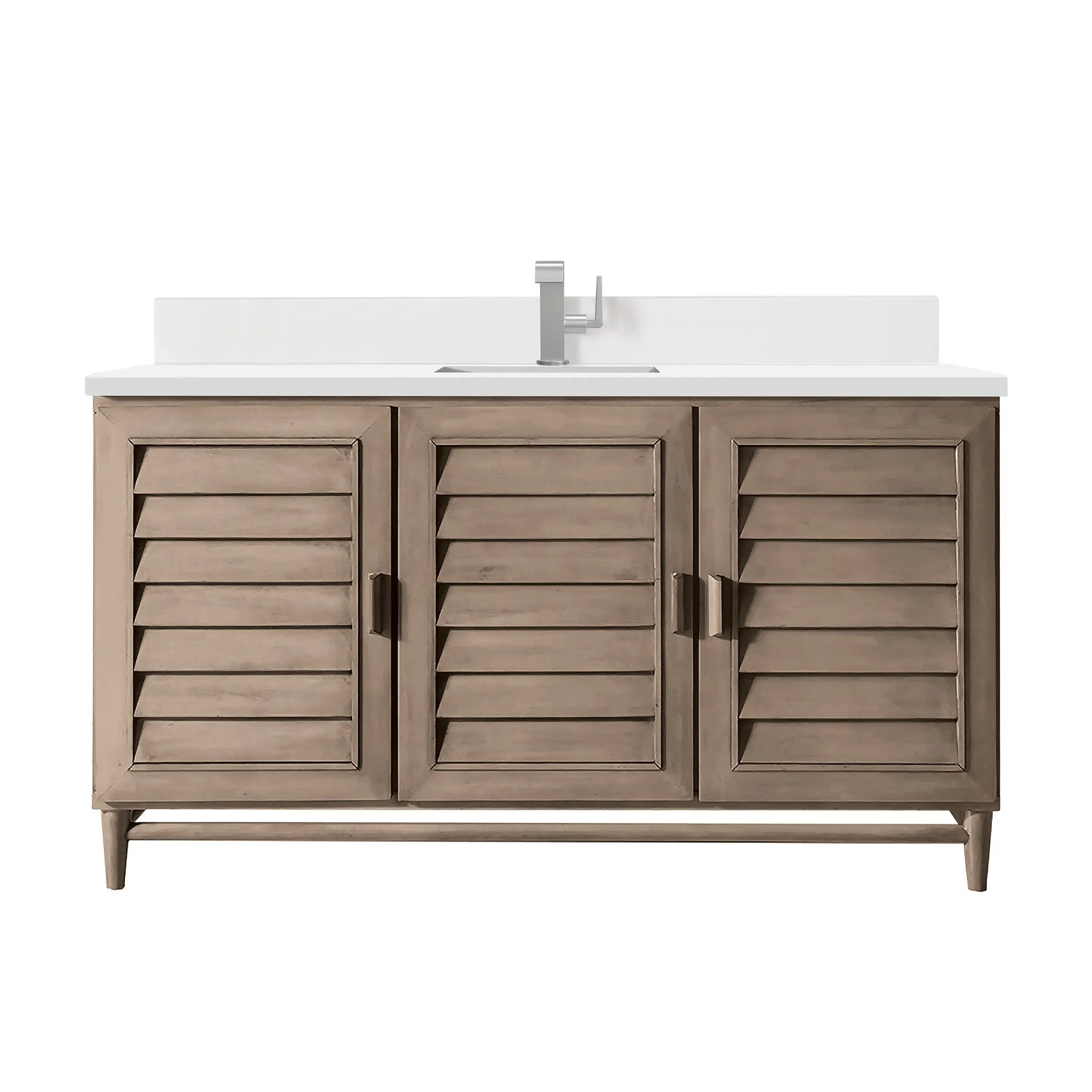 60" Portland Single Vanity in Whitewashed Walnut-White Zeus Silestone & Backsplash-Single Hole image