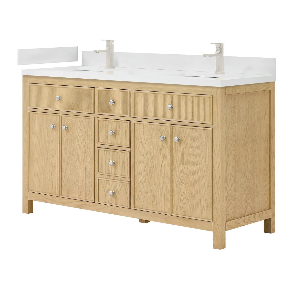 60" Rian Double Bathroom Vanity Scandinavian Oak Brushed Nickel Trim by wyndham View 9