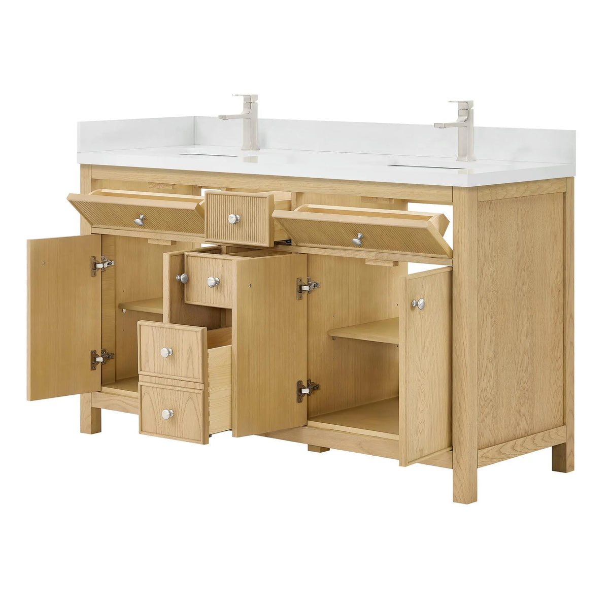 60" Rian Double Bathroom Vanity Scandinavian Oak Brushed Nickel Trim by wyndham View 11