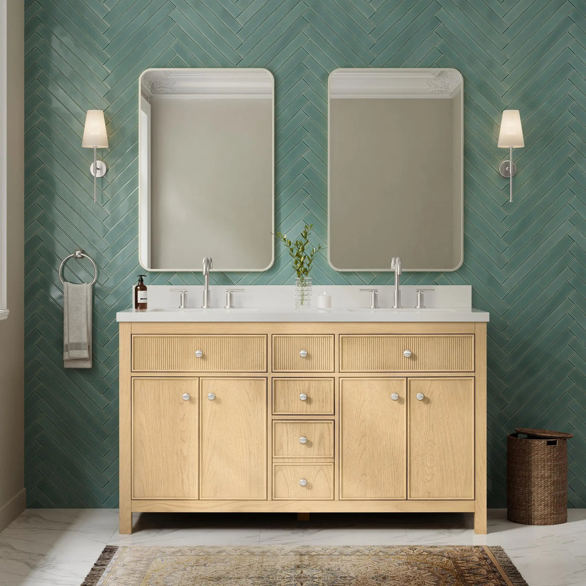 60" Rian Double Bathroom Vanity Scandinavian Oak Brushed Nickel Trim by wyndham View 14