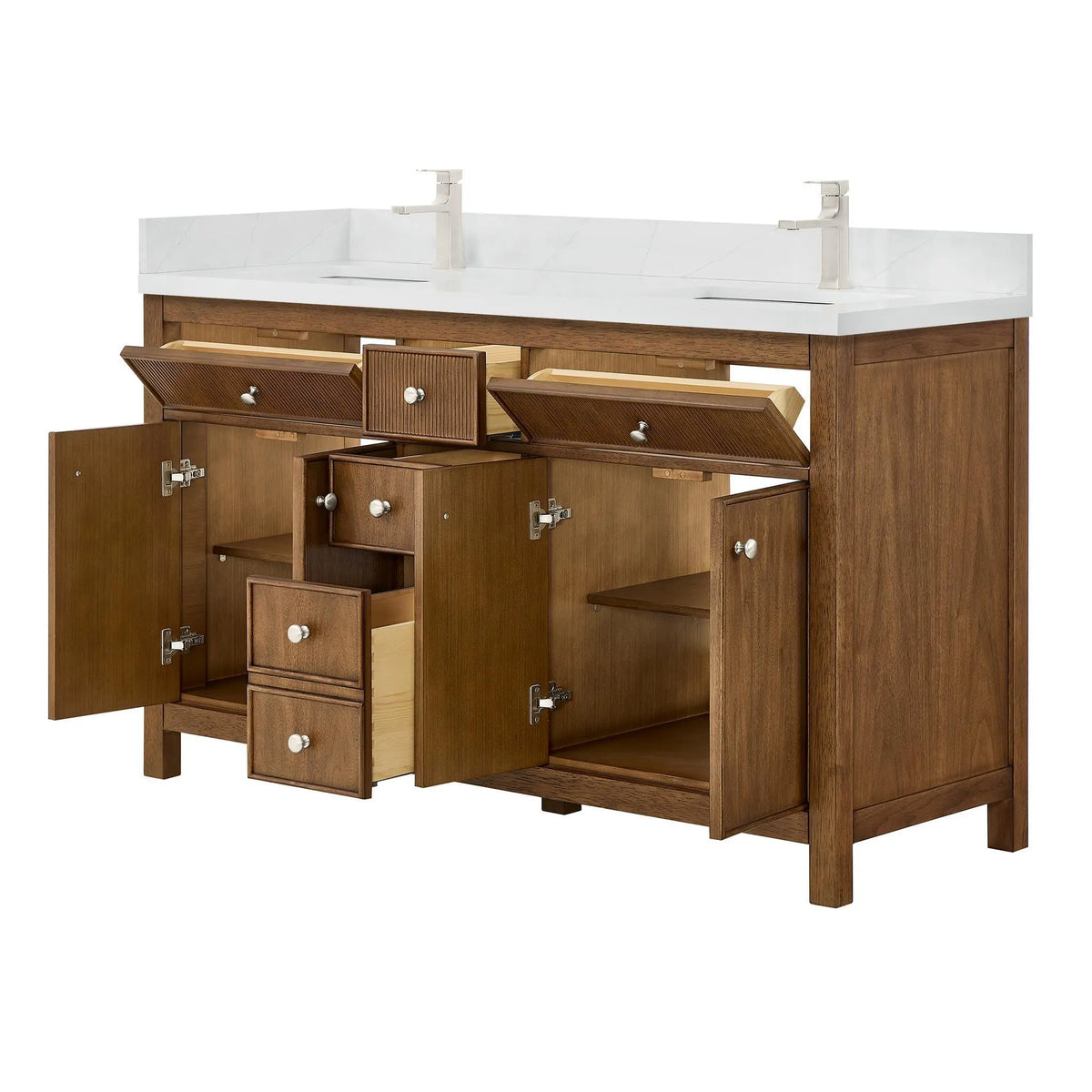 60" Rian Double Bathroom Vanity Toasted Walnut Brushed Nickel Trim by wyndham View 3