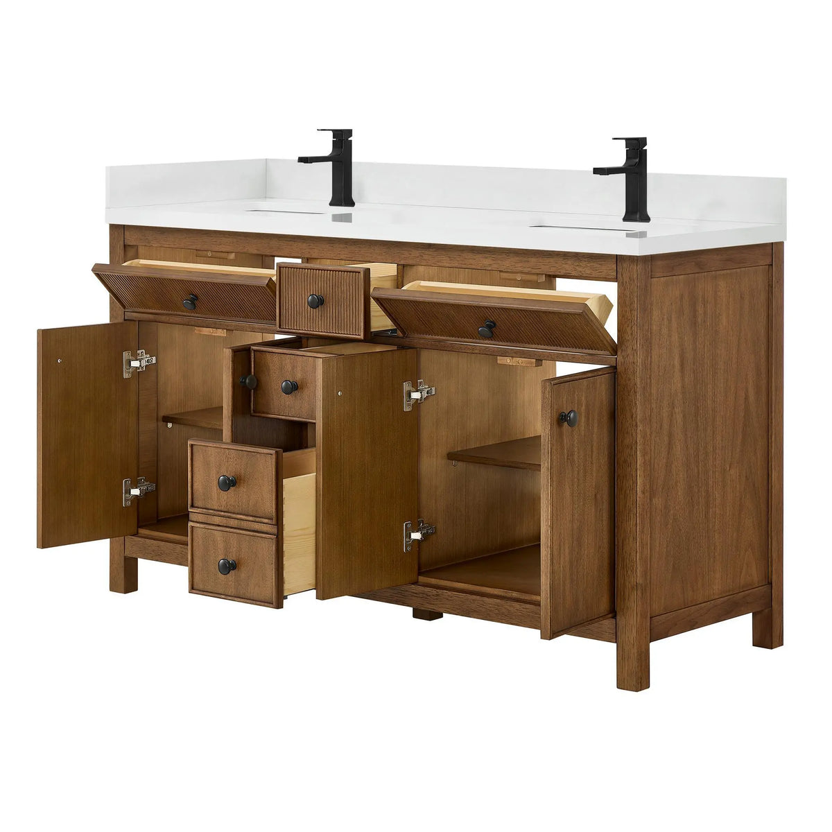 60" Rian Double Bathroom Vanity Toasted Walnut Matte Black Trim by wyndham View 11